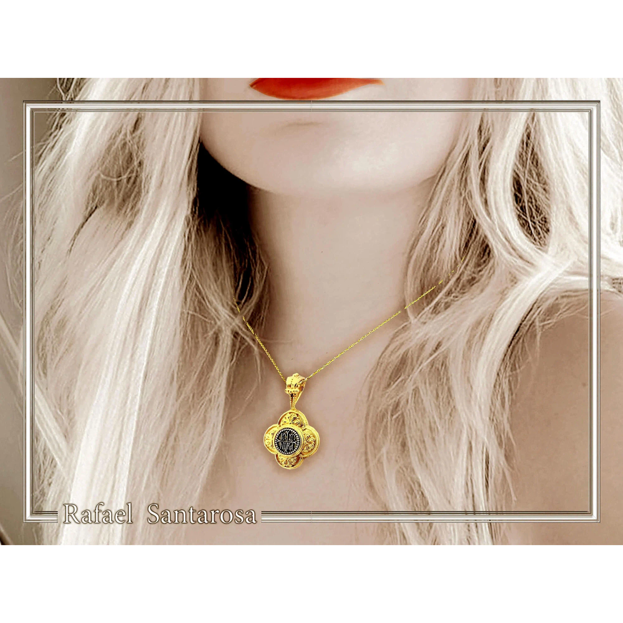 ICXC NIKA Cross Prayer Talisman Pendant: Byzantine Constantinato Gold Filled & Oxidized Sterling Silver — additional product image 3 from Rafael Santarosa Fine Jewelry