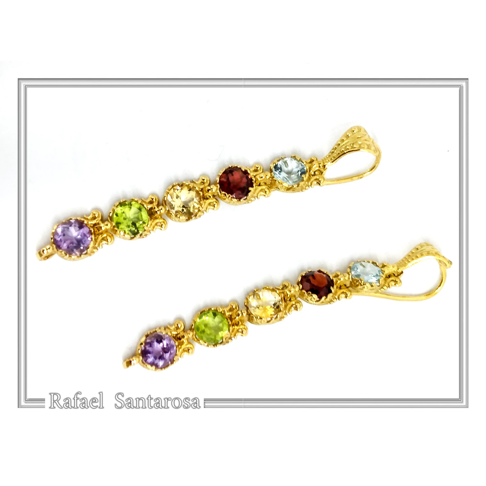 Byzantine Filigree Multi Gemstone Dangle Beaded Earrings: 18k Gold-Filled Sterling Silver — additional product image 5 from Rafael Santarosa Fine Jewelry