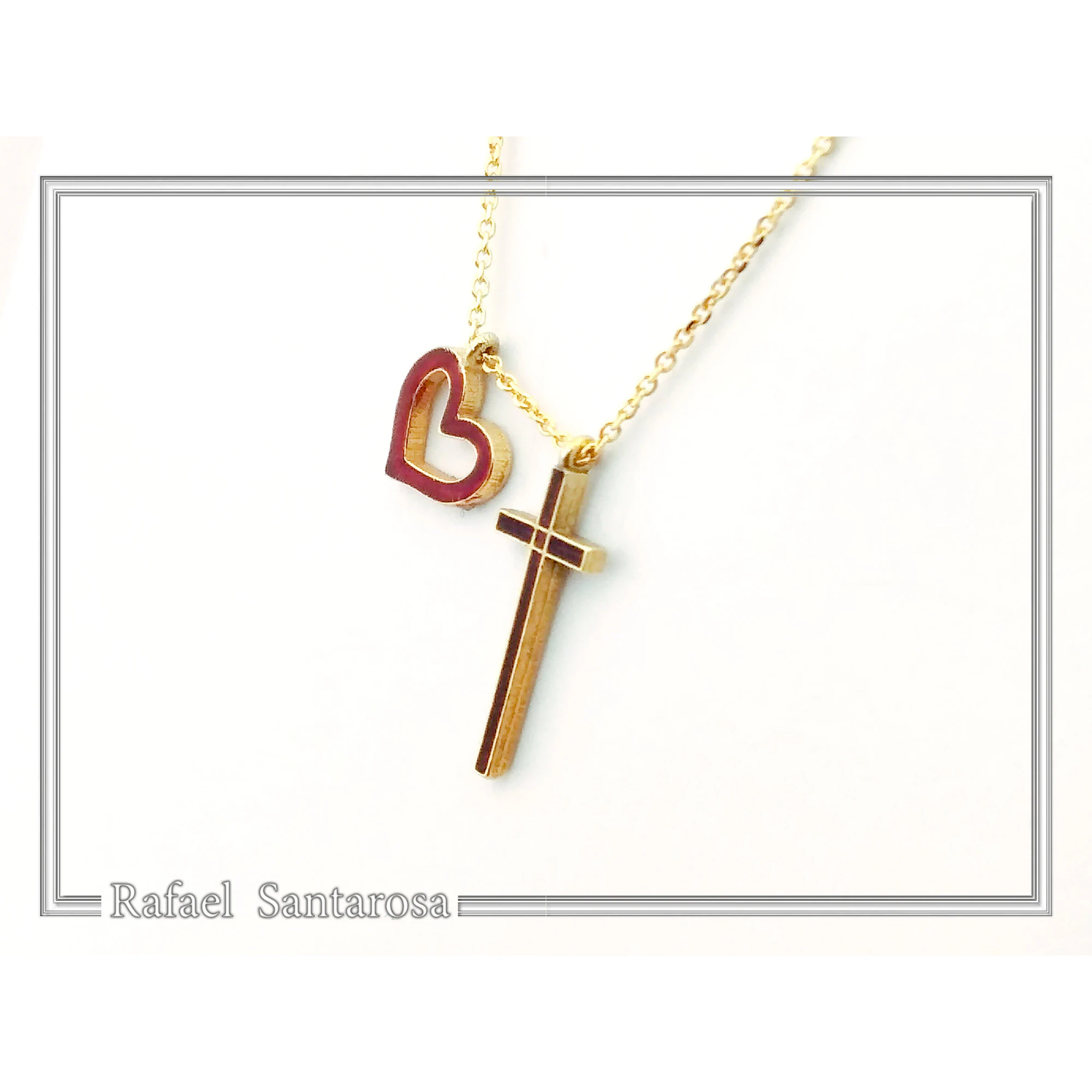 I Love Jesus Cross & Heart Minimalistic Necklace: Red Enamel, Sterling Silver 18K Gold Filled — additional product image 5 from Rafael Santarosa Fine Jewelry