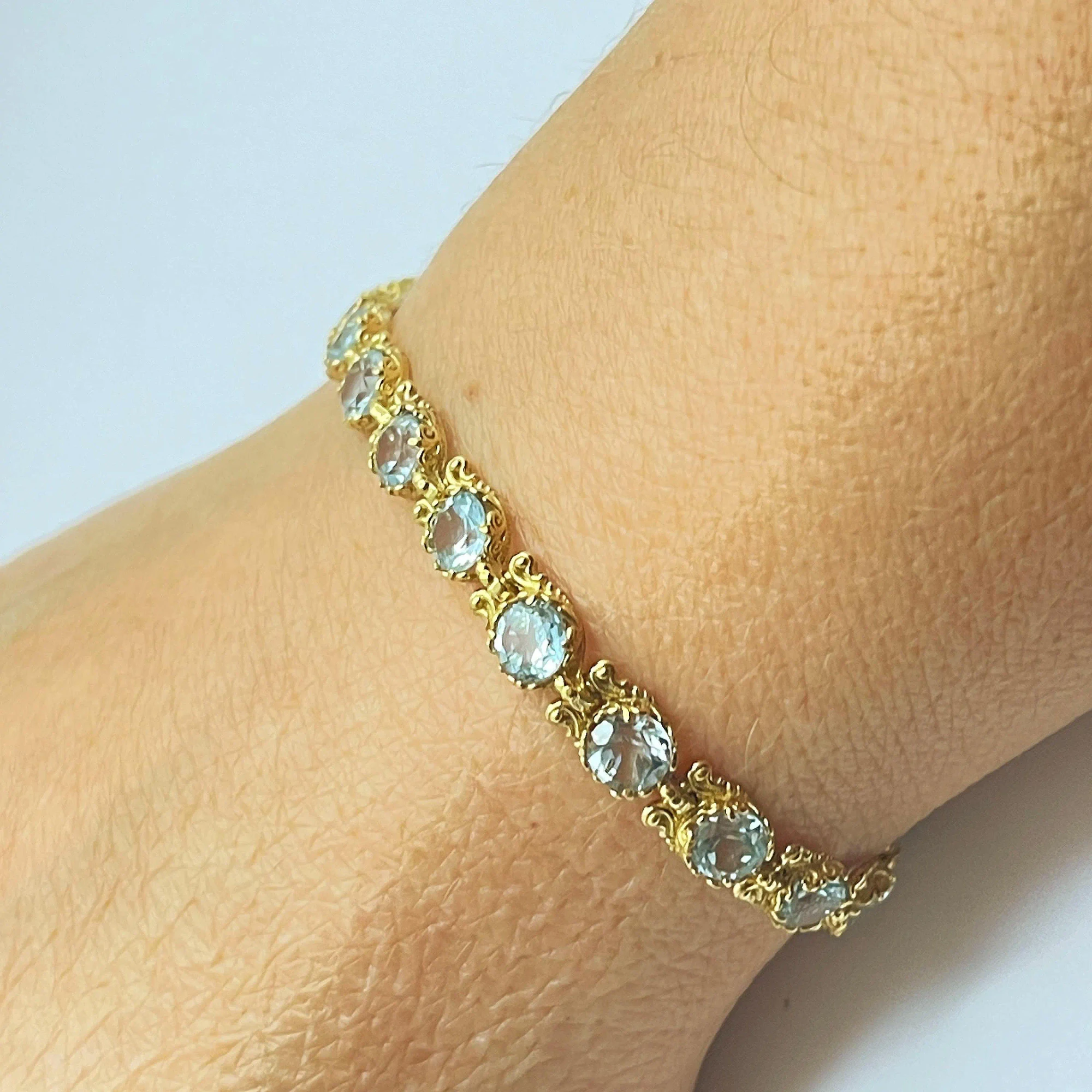 Genuine Brilliant cut Topaz Beaded Tennis Bracelet: 18K Gold Filled Byzantine Filigree Bracelet — additional product image 6 from Rafael Santarosa Fine Jewelry