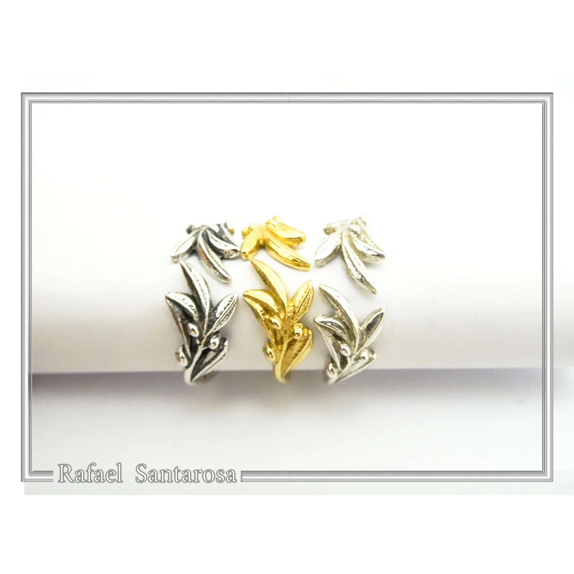Oxidized Sterling Silver Olive Branch Adjustable Ring: Floral Jewelry Greek Mythology Peace Symbol — additional product image 5 from Rafael Santarosa Fine Jewelry