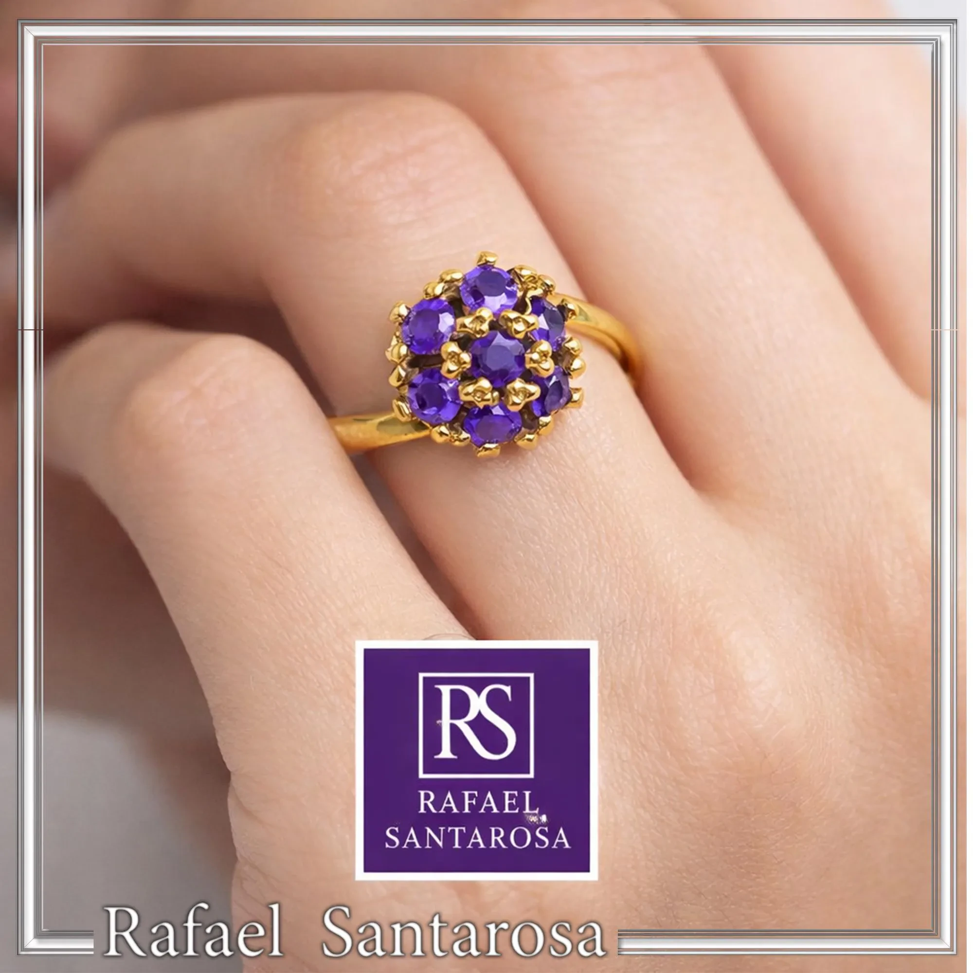 Sterling Silver 18K Gold Filled Rosette Ring • 7 Amethysts, Topaz, Peridot, Garnet Options — additional product image 4 from Rafael Santarosa Fine Jewelry