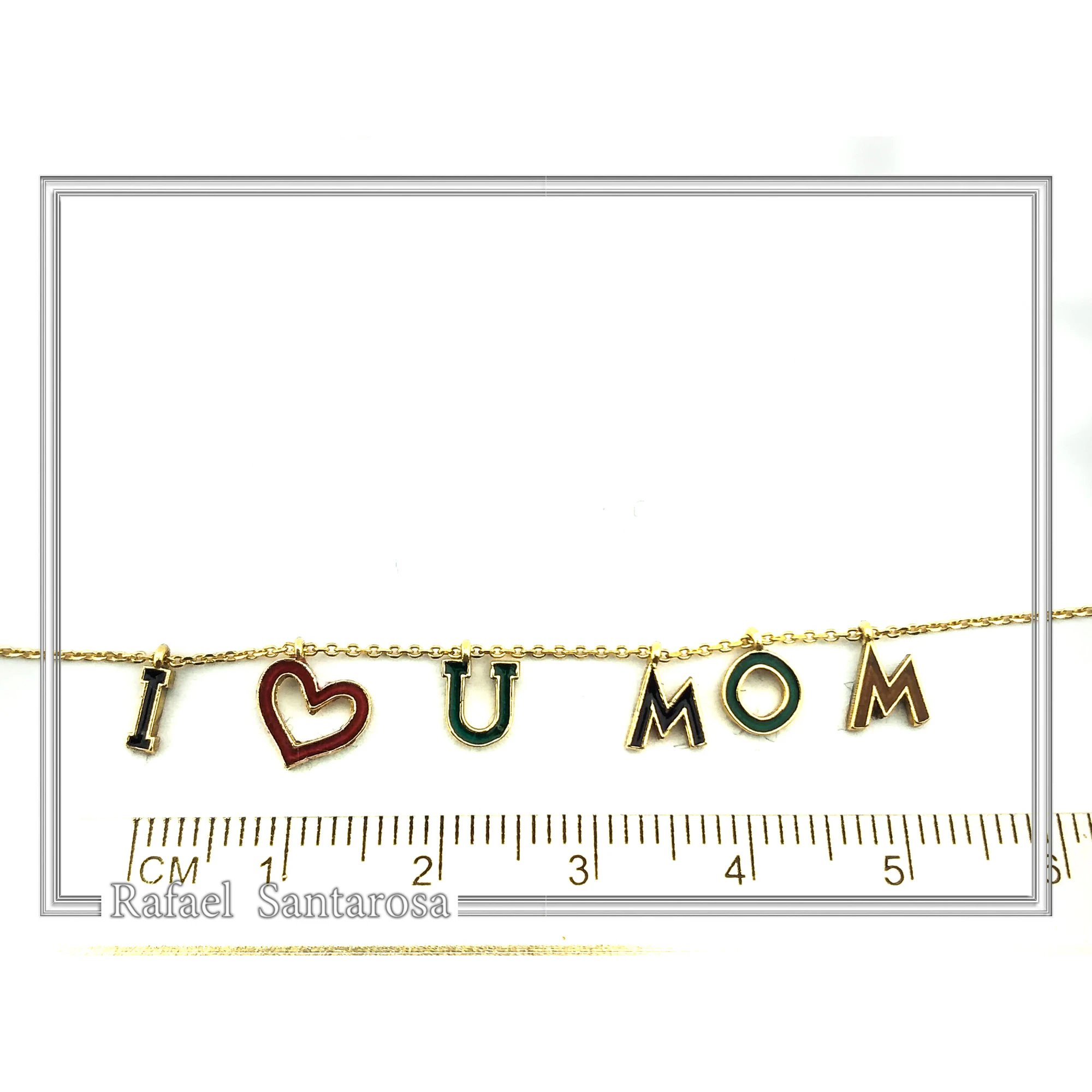 I LOVE U MOM Charm Personalised Necklace: Sterling Silver 18K Gold Filled Enamel Colored — additional product image 9 from Rafael Santarosa Fine Jewelry