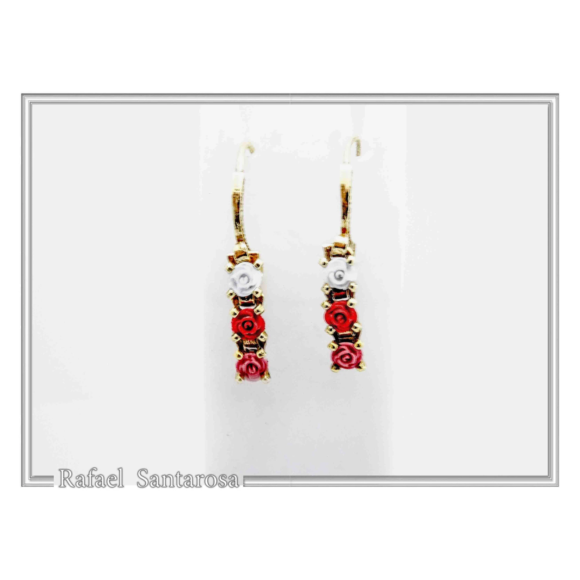 Alabaster Rose Flowers Gems Drop Earrings Romantic Floral Jewelry: 18K Gold Filled Sterling Silver — additional product image 5 from Rafael Santarosa Fine Jewelry