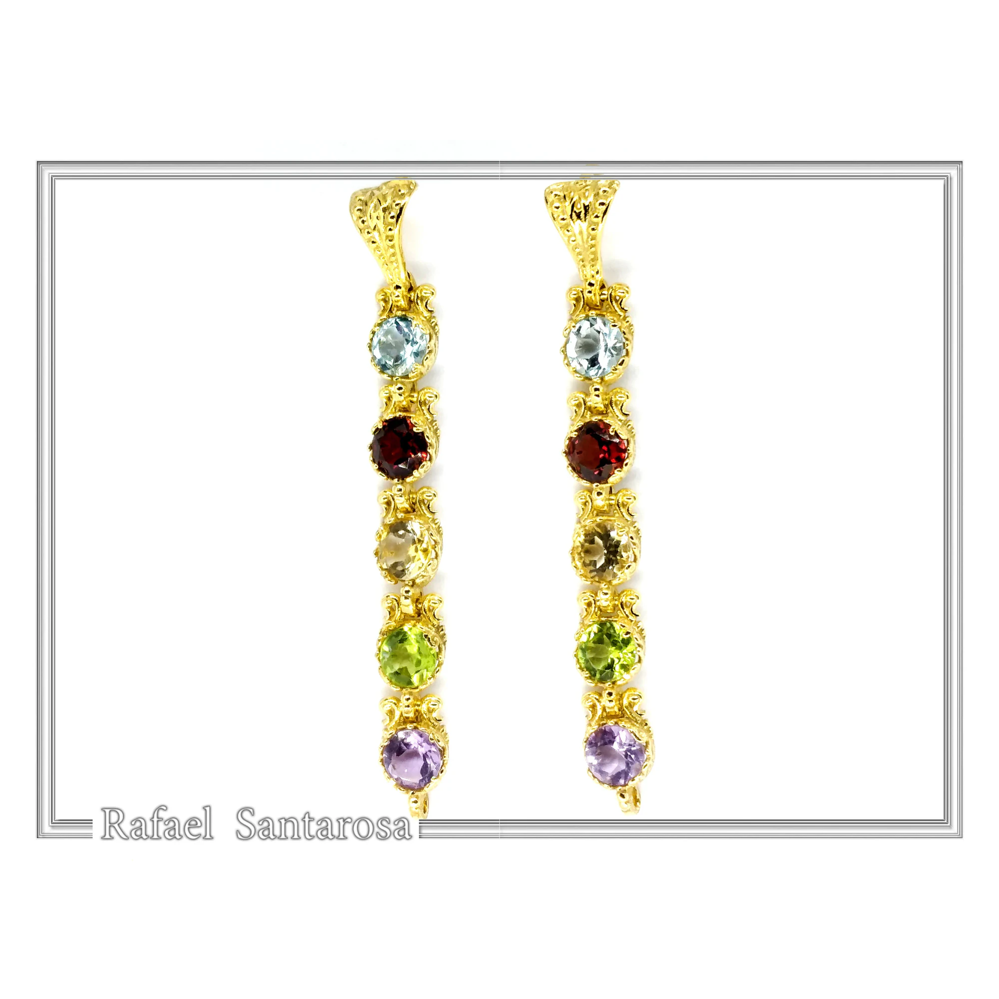 Byzantine Filigree Multi Gemstone Dangle Beaded Earrings: 18k Gold-Filled Sterling Silver — additional product image 6 from Rafael Santarosa Fine Jewelry