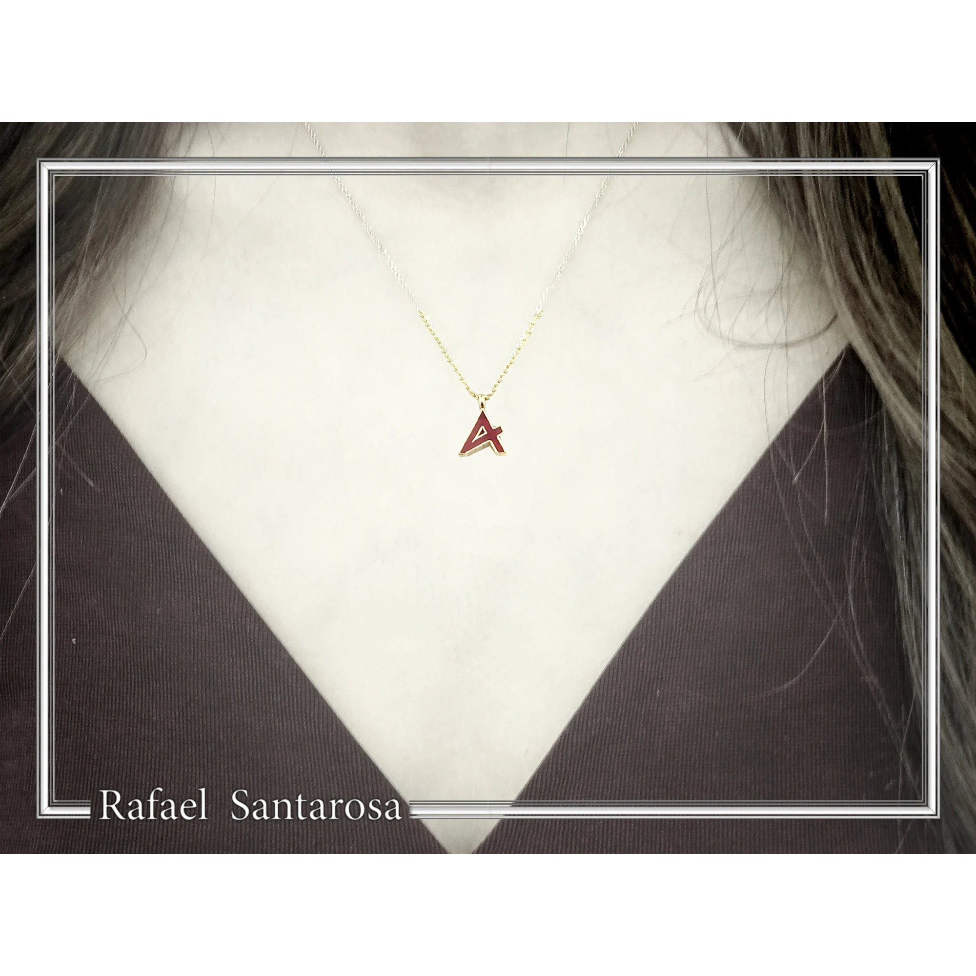 Dainty Initial personalised Necklace: Enamel Ancient Greek Font, 26 Characters 18K Gold Filled silver — additional product image 3 from Rafael Santarosa Fine Jewelry