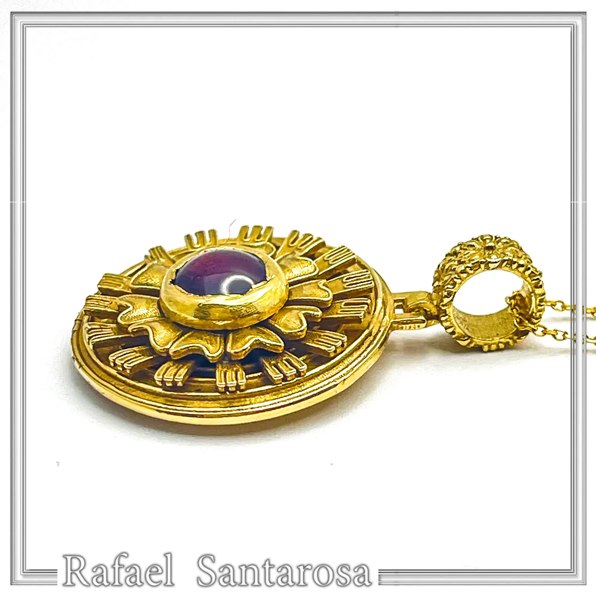 Ancient Greek Flower Museum Replica Pendant, Sterling Silver 18K Gold Filled Natural Garnet Necklace — additional product image 4 from Rafael Santarosa Fine Jewelry