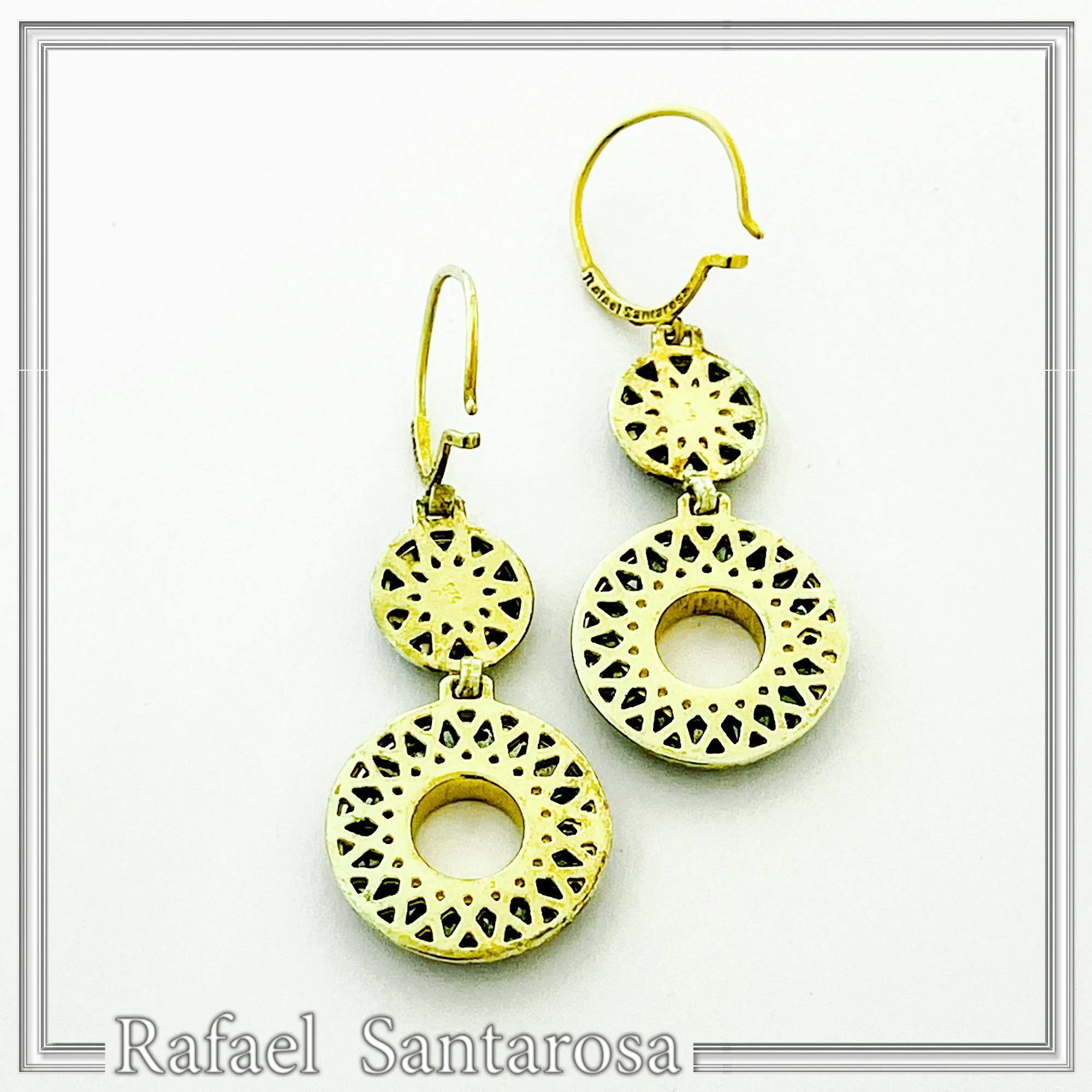 Greek Key and Greek flower Museum Earrings: 18K Gold Filled & Oxidized Sterling Silver — additional product image 6 from Rafael Santarosa Fine Jewelry