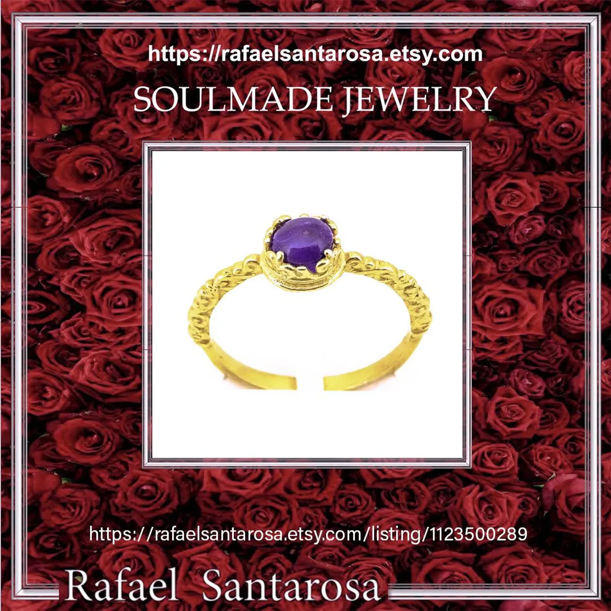 Genuine Lapis Lazuli Byzantine Statement Ring: Sterling Silver 18k Gold-Filled Filigree Bezel — additional product image 10 from Rafael Santarosa Fine Jewelry