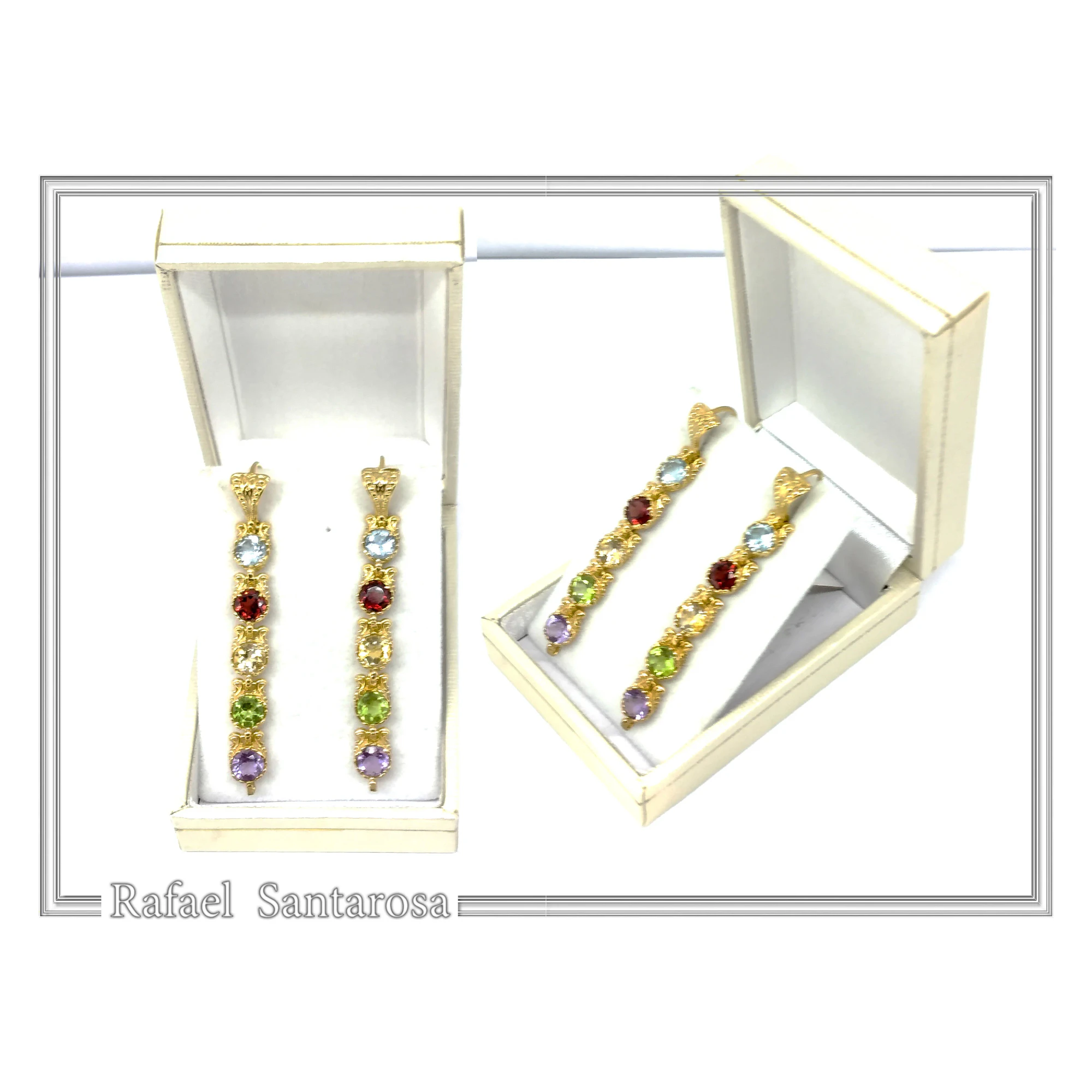 Byzantine Filigree Multi Gemstone Dangle Beaded Earrings: 18k Gold-Filled Sterling Silver — additional product image 9 from Rafael Santarosa Fine Jewelry