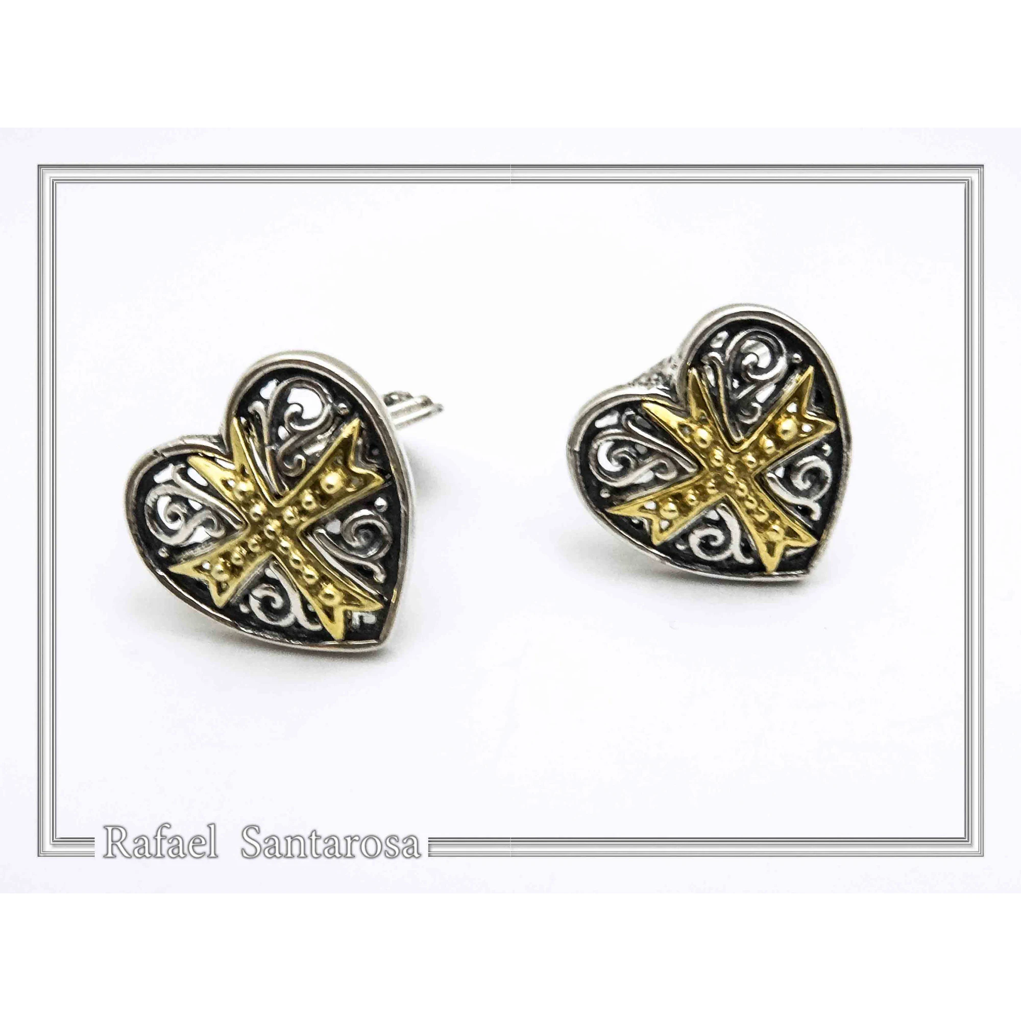 Knights Holy Herat Maltese Cross Cufflinks: Oxidized Sterling Silver, 18k Gold-Filled Byzantine Decoration — additional product image 5 from Rafael Santarosa Fine Jewelry