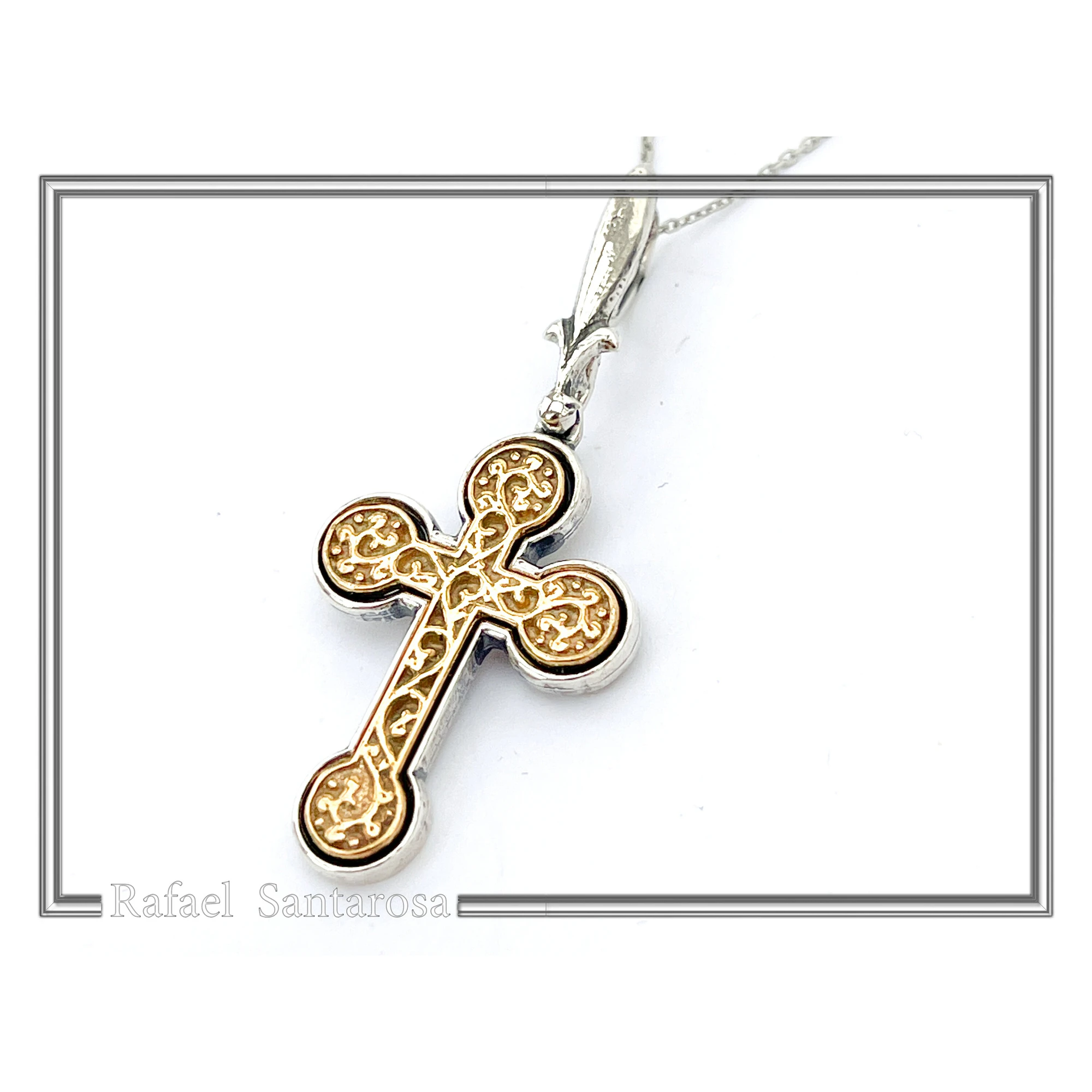 Byzantine Cross of simplicity, Holy Mount Inspired: 18k Gold Filled & Oxidized Sterling Silver — additional product image 6 from Rafael Santarosa Fine Jewelry