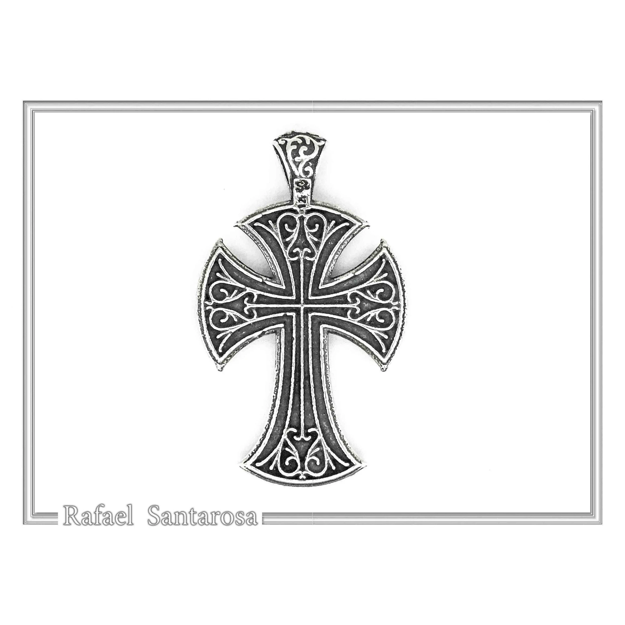 Byzantine Greek Orthodox Religious Cross Pendant: Sterling Silver Oxidized or 18K Gold Filled — additional product image 7 from Rafael Santarosa Fine Jewelry