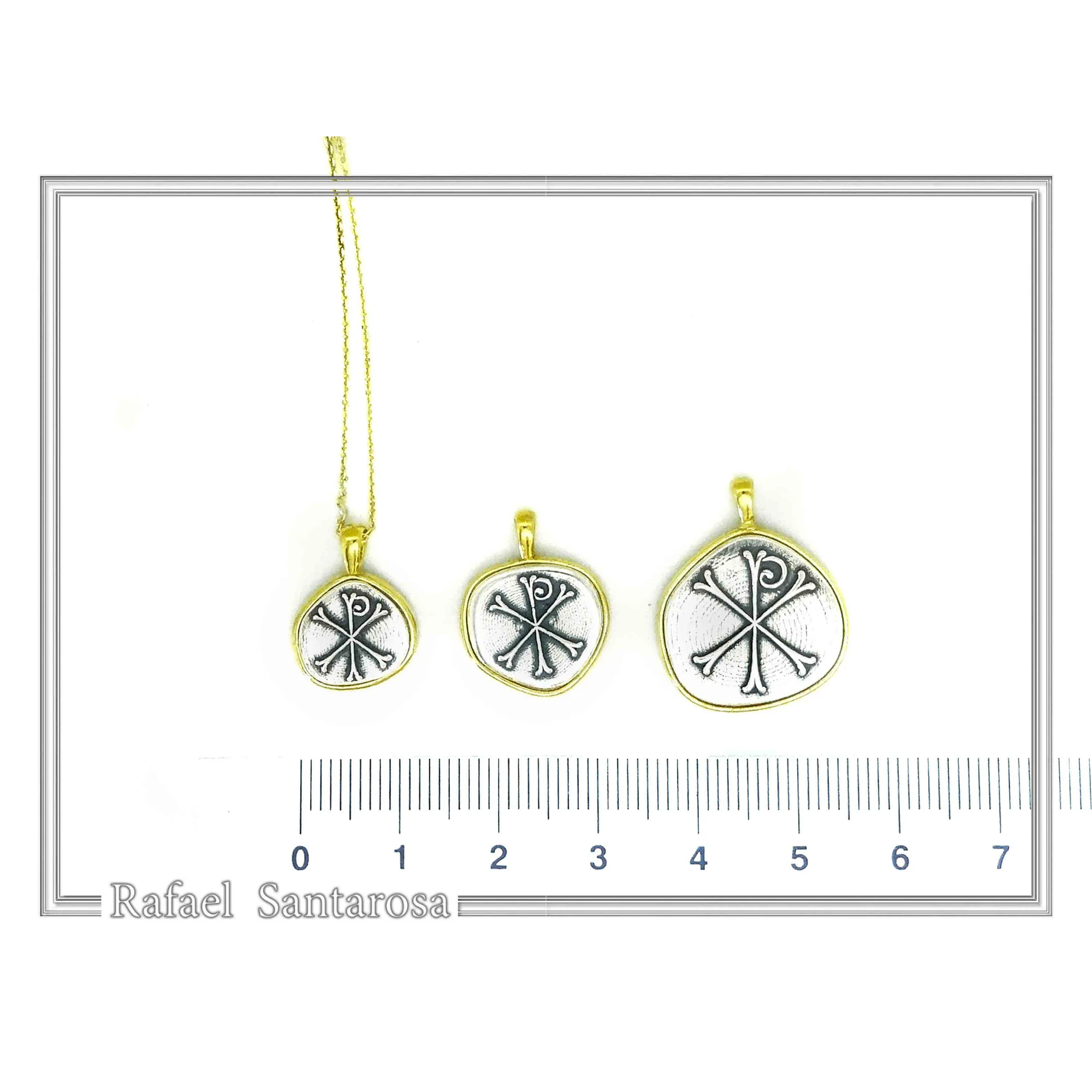 Chi Ro Jesus Name Christogram Pendant: Oxidized Sterling Silver Charm on Gold-Filled Base — additional product image 8 from Rafael Santarosa Fine Jewelry