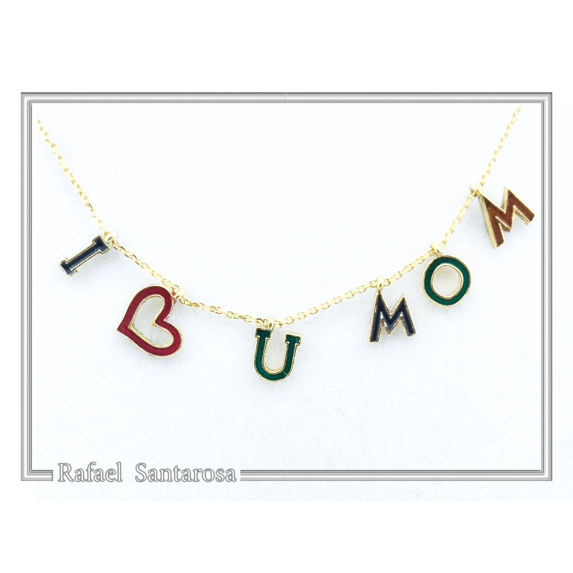 I LOVE U MOM Charm Personalised Necklace: Sterling Silver 18K Gold Filled Enamel Colored — additional product image 5 from Rafael Santarosa Fine Jewelry