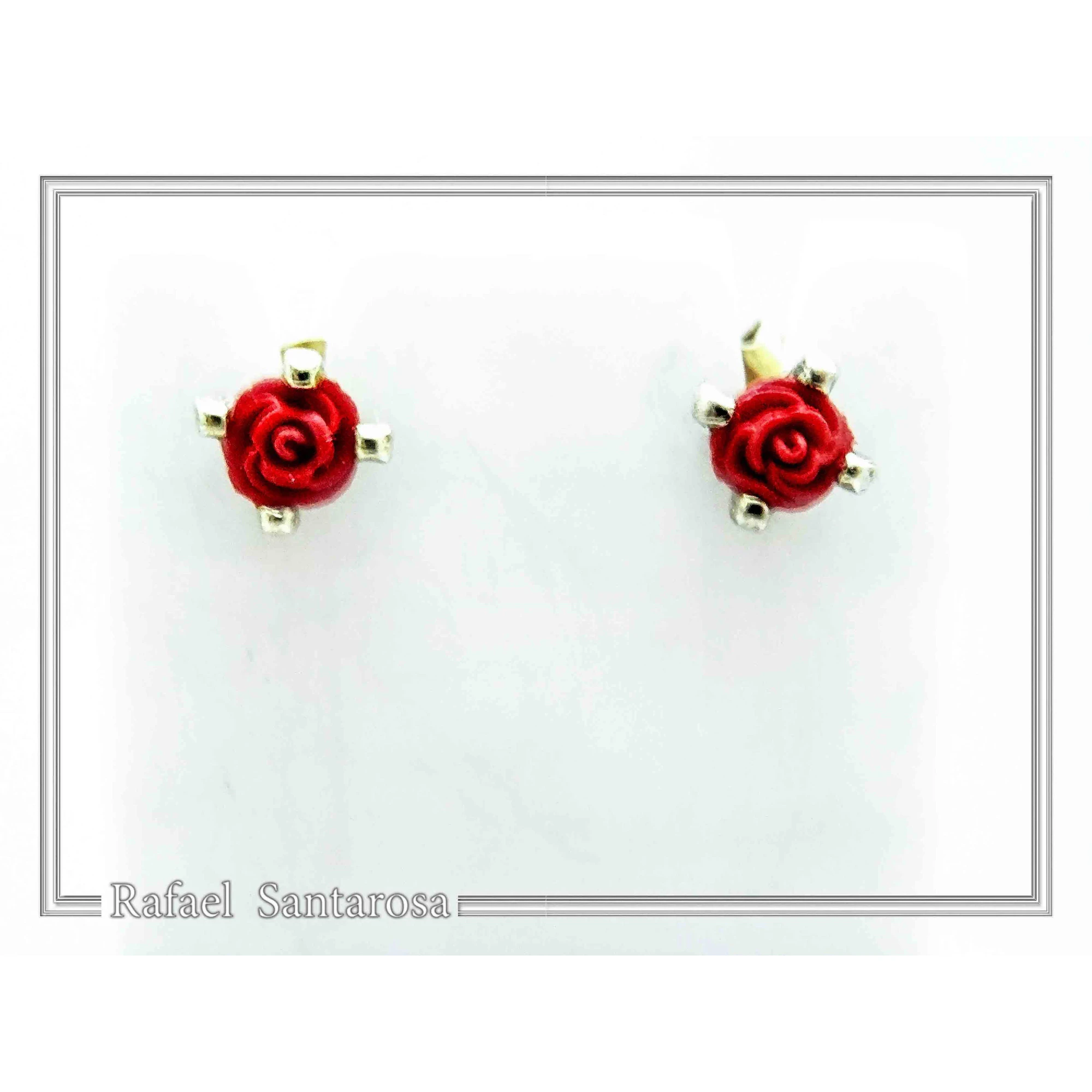 Handmade Red Rose Flower Stud Earrings: Alabaster & 18K Gold Filled Sterling Silver — additional product image 4 from Rafael Santarosa Fine Jewelry