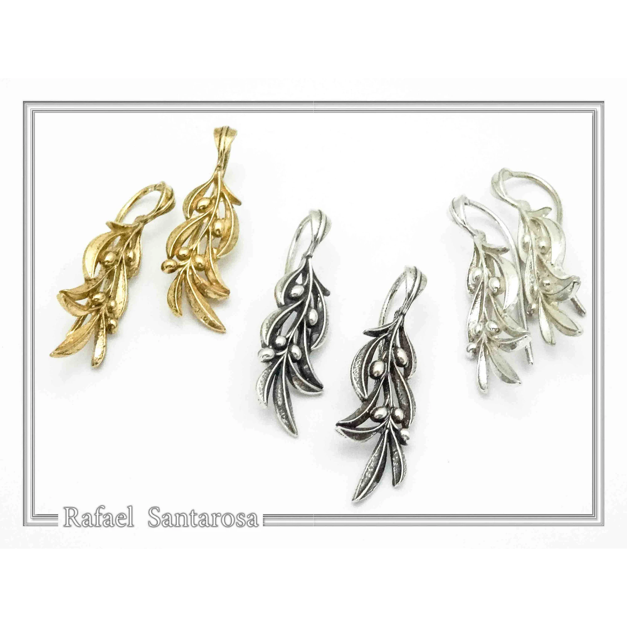 Olive Leaf Branch Drop Earrings Greek Mythology Peace Symbol: Oxidized Sterling Silver — additional product image 5 from Rafael Santarosa Fine Jewelry
