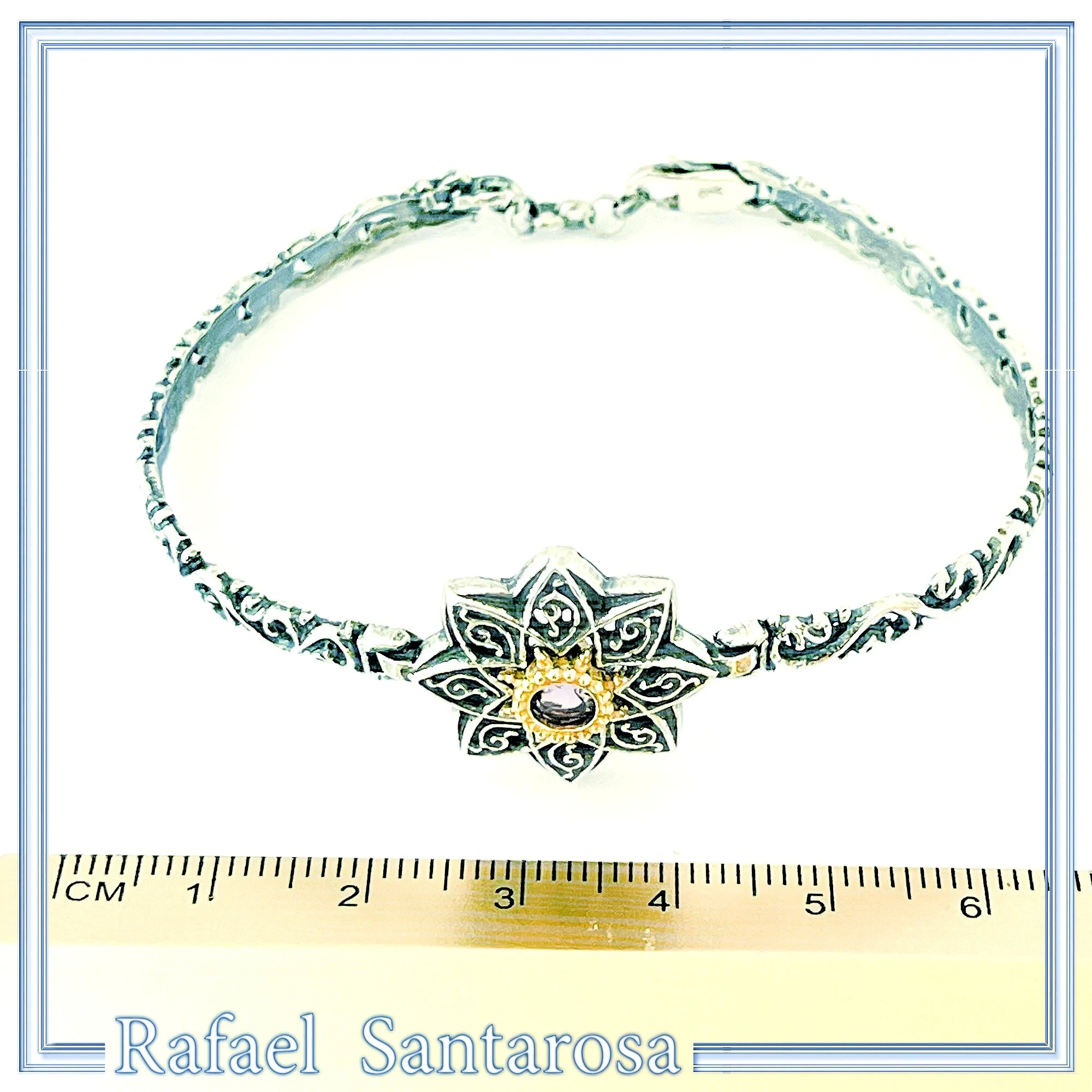 Natural Amethyst Byzantine Star Bracelet: Oxidised Sterling Silver, 18K Gold Filled Bezel — additional product image 10 from Rafael Santarosa Fine Jewelry