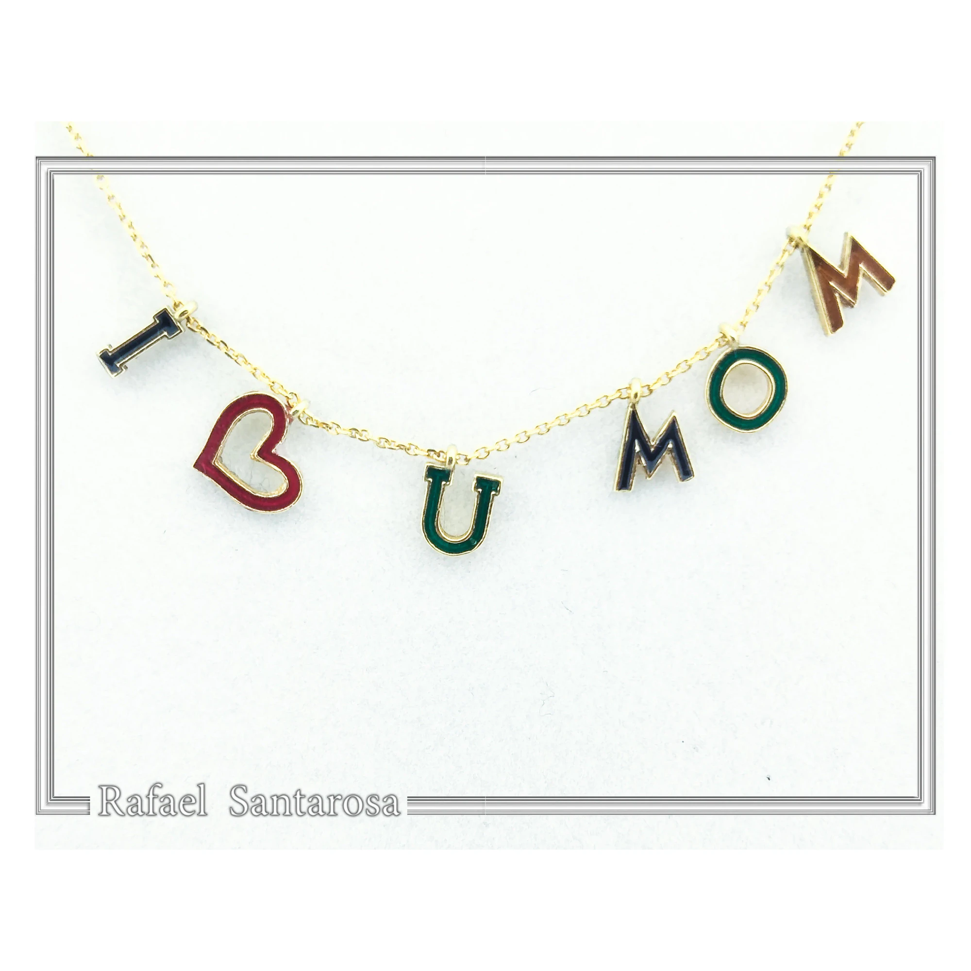 I LOVE U MOM Charm Personalised Necklace: Sterling Silver 18K Gold Filled Enamel Colored — additional product image 8 from Rafael Santarosa Fine Jewelry