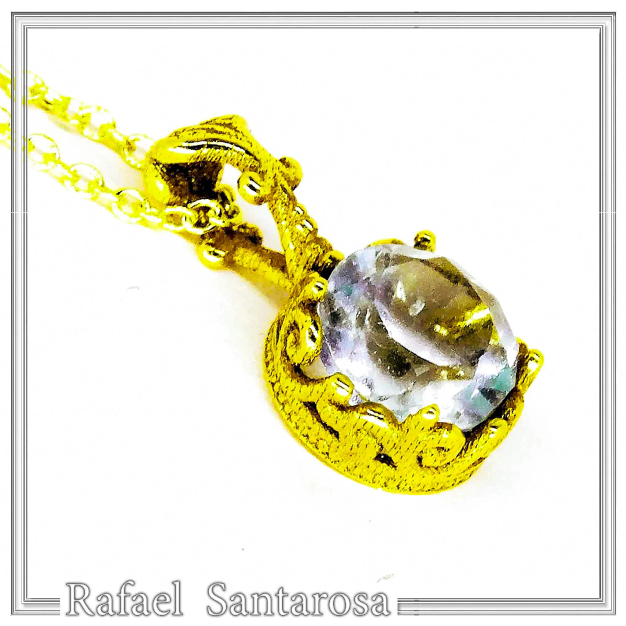 18K solid Gold Filigree delicate Byzantine Pendant: Sky Blue Topaz Filigree Charm — additional product image 3 from Rafael Santarosa Fine Jewelry