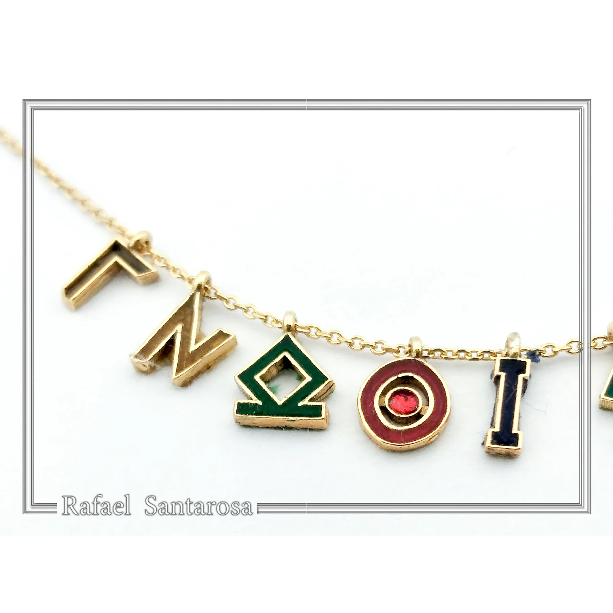 Know Yourself Greek Philosopher Socrates Saying Necklace: Sterling Silver 18K Gold Filled, Multicolored Enamel — additional product image 7 from Rafael Santarosa Fine Jewelry