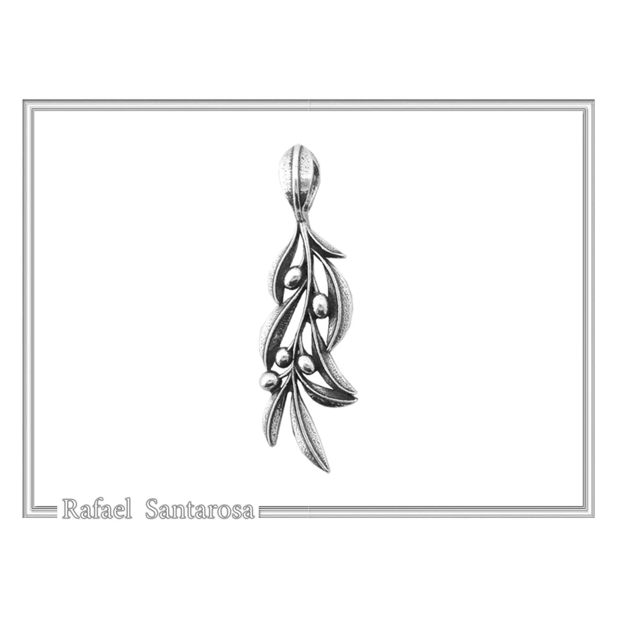 Oxidized Sterling Silver Olive Leaf Pendant: Greek Mythology Peace Symbol Necklace — additional product image 3 from Rafael Santarosa Fine Jewelry