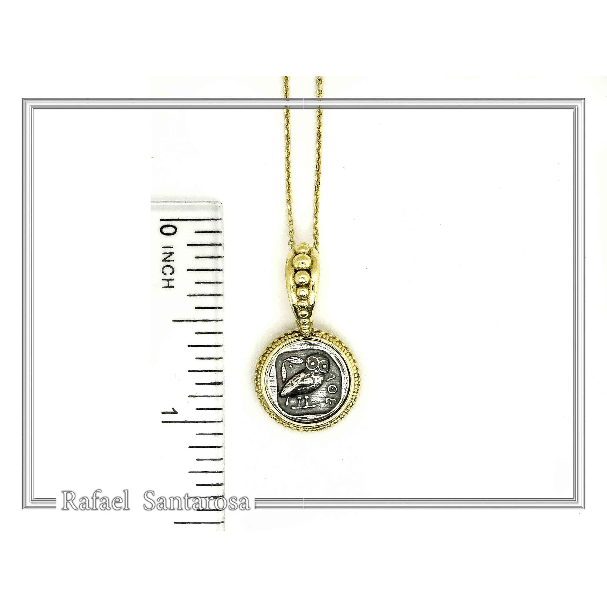 Ancient Greek Athena Owl Tetradrachm Coin Pendant: Sterling Silver, 18K Gold Filled, Museum Jewelry — additional product image 8 from Rafael Santarosa Fine Jewelry