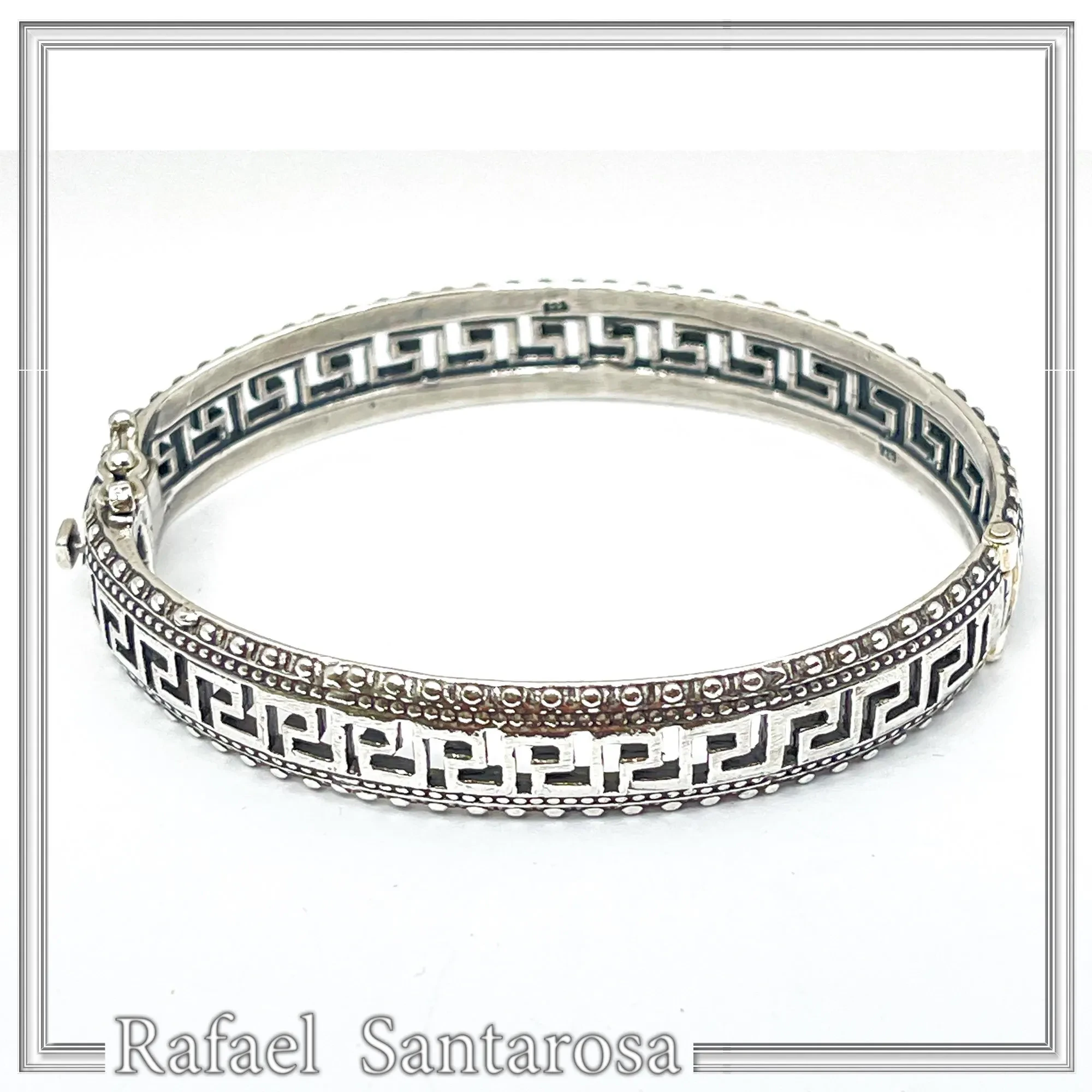 Greek Key Meander Oxidized Sterling Silver 925 Bangle Bracelet Handmade Artisan Jewelry Gift Women — additional product image 2 from Rafael Santarosa Fine Jewelry