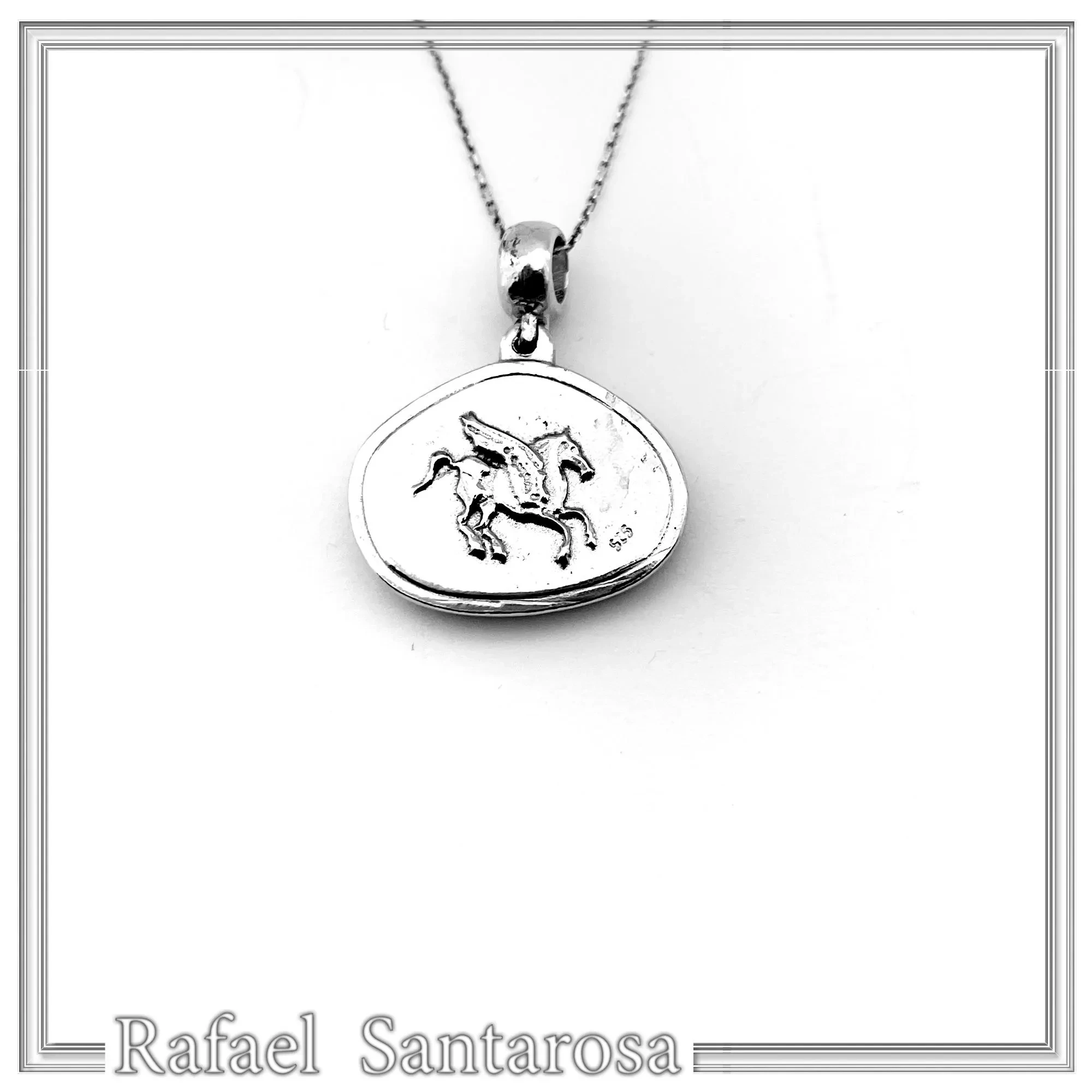 Pegasus Winget Horse seal Pendant: Oxidized Sterling Silver Greek Mythology Necklace — additional product image 8 from Rafael Santarosa Fine Jewelry