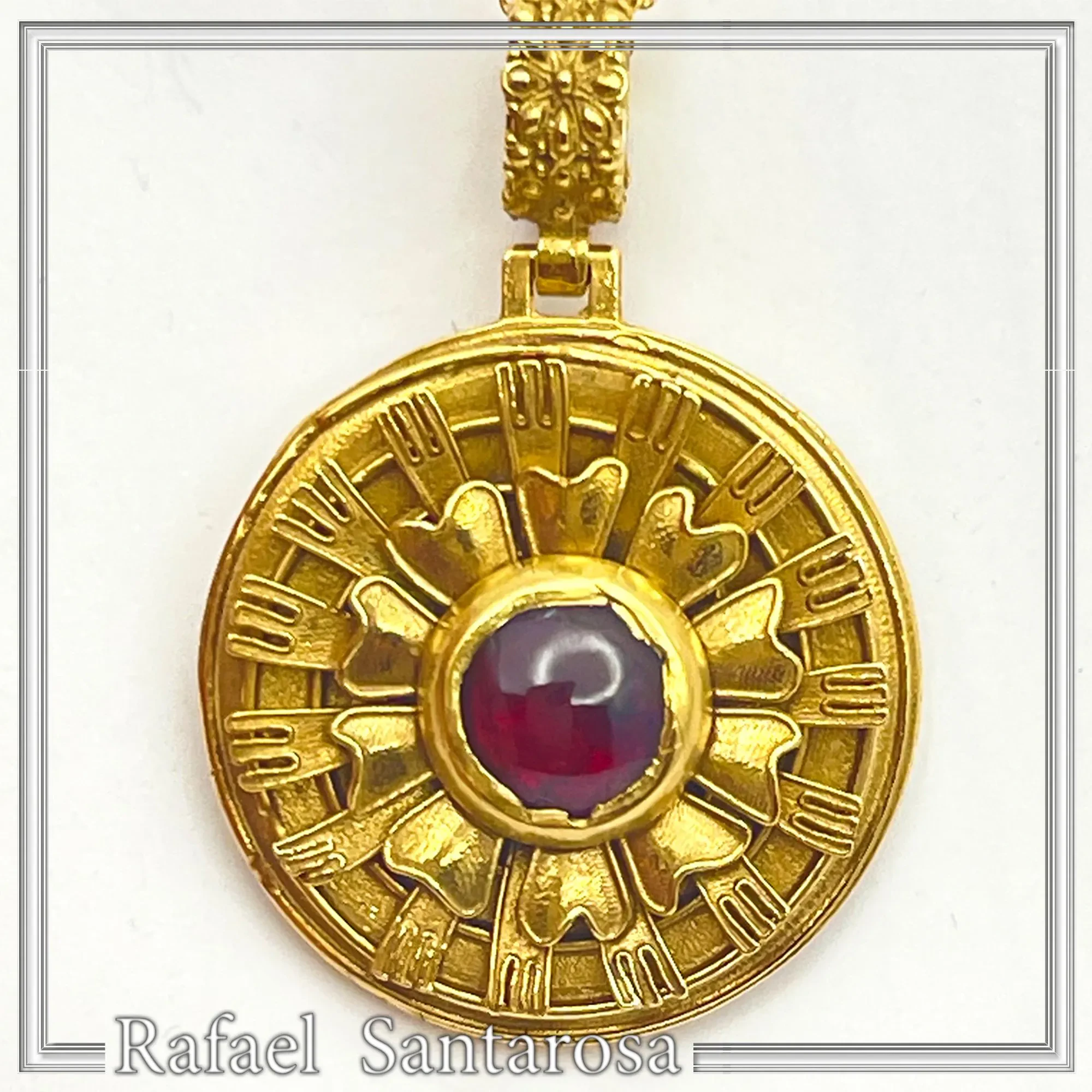 Ancient Greek Flower Museum Replica Pendant, Sterling Silver 18K Gold Filled Natural Garnet Necklace — additional product image 10 from Rafael Santarosa Fine Jewelry