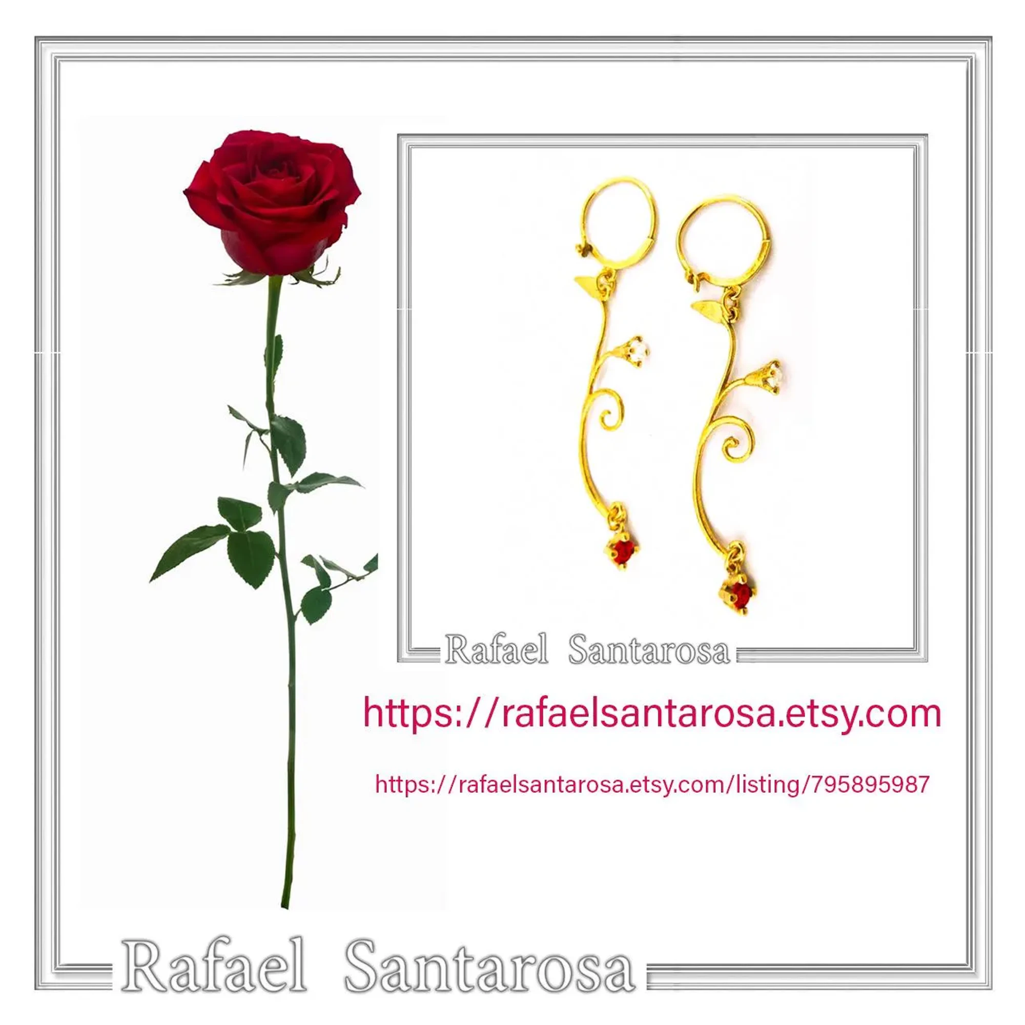 Gold-Filled Sterling Silver Rose Earrings: Red & White Alabaster Flowers — additional product image 10 from Rafael Santarosa Fine Jewelry