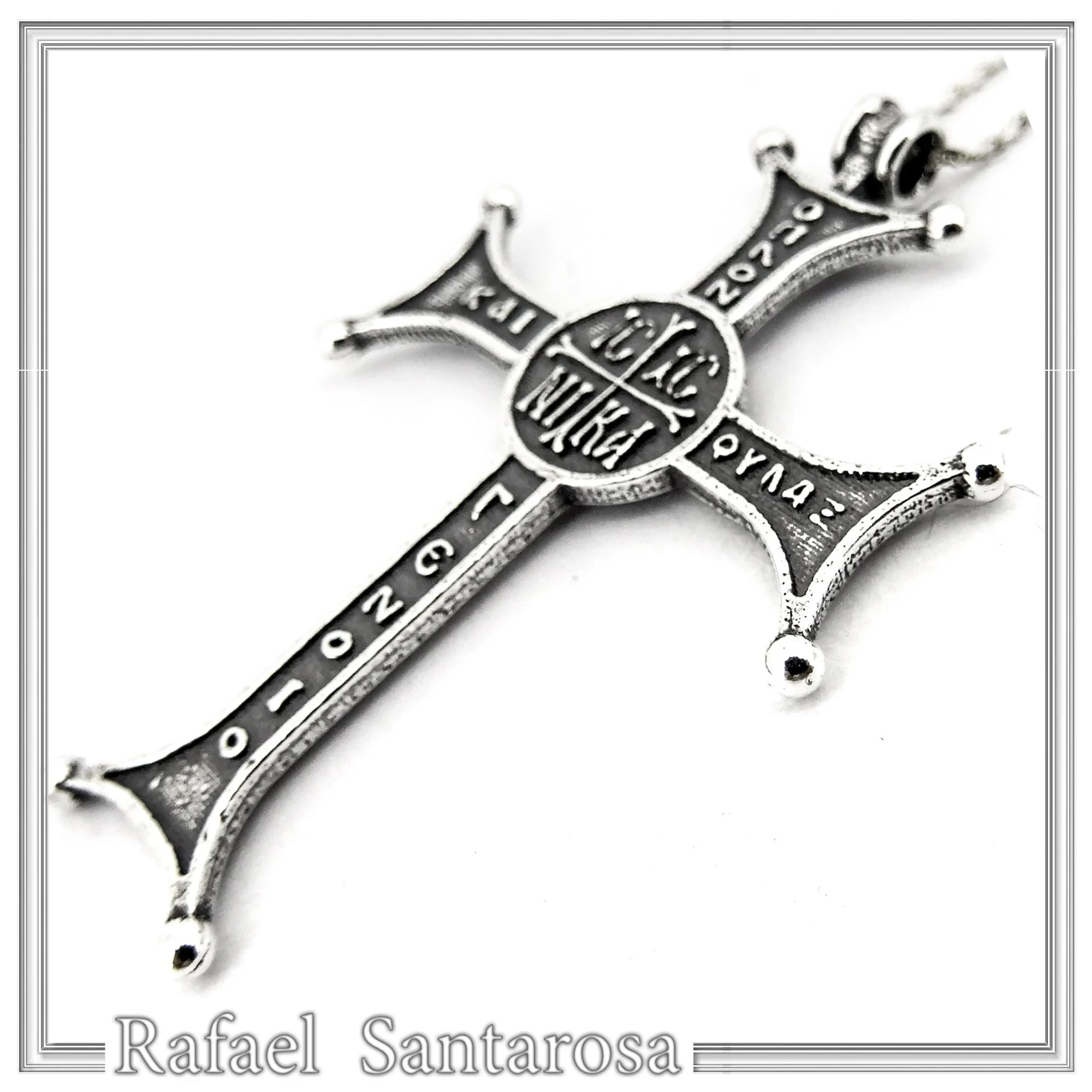 Christian Prayer Engraved Byzantine IC XC NIKA Cross Talisman "Be My Arms and Protection"