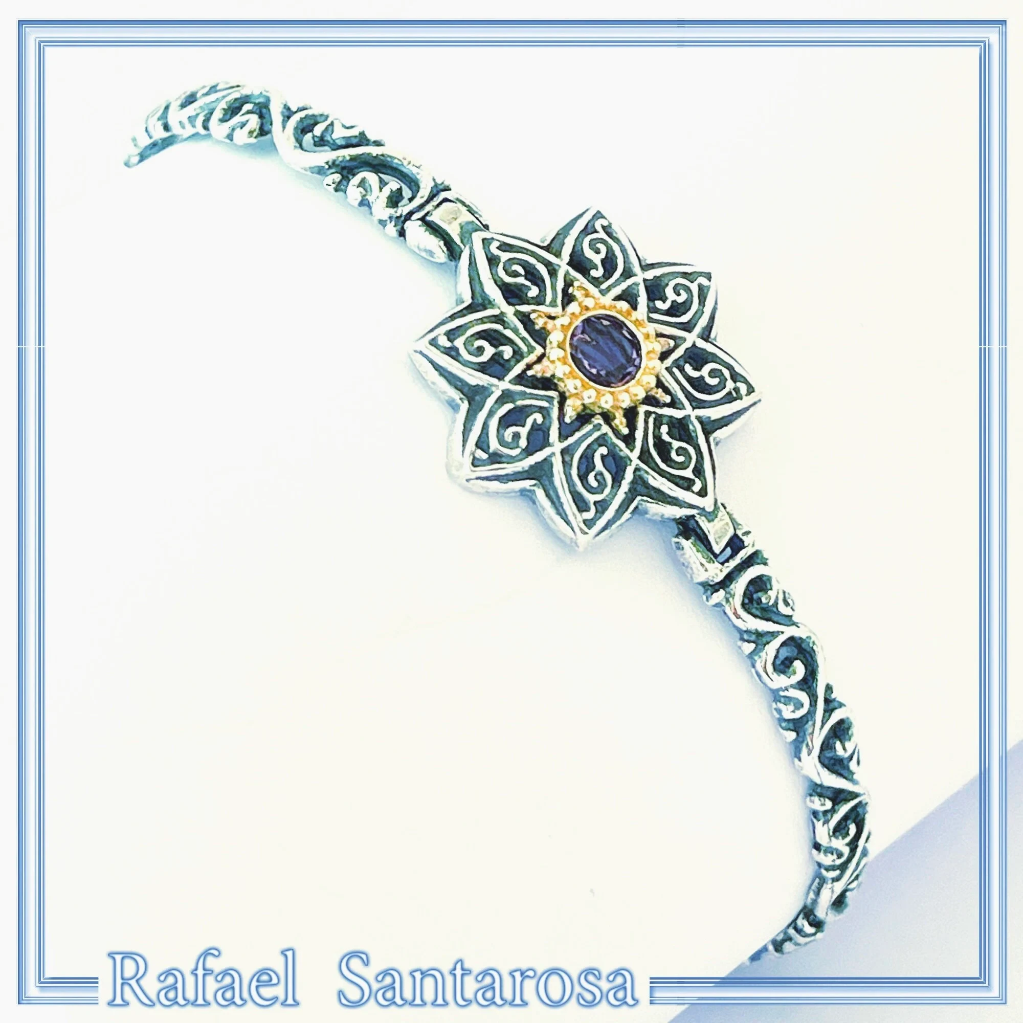 Natural Amethyst Byzantine Star Bracelet: Oxidised Sterling Silver, 18K Gold Filled Bezel — additional product image 6 from Rafael Santarosa Fine Jewelry