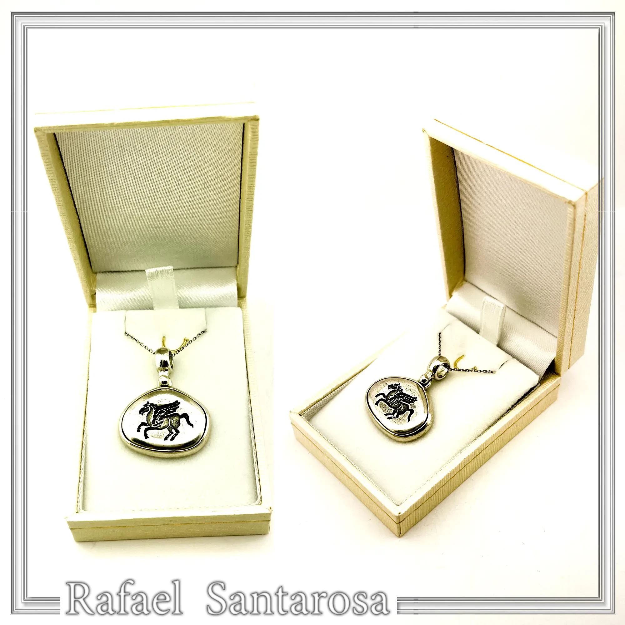 Pegasus Winget Horse seal Pendant: Oxidized Sterling Silver Greek Mythology Necklace — additional product image 9 from Rafael Santarosa Fine Jewelry