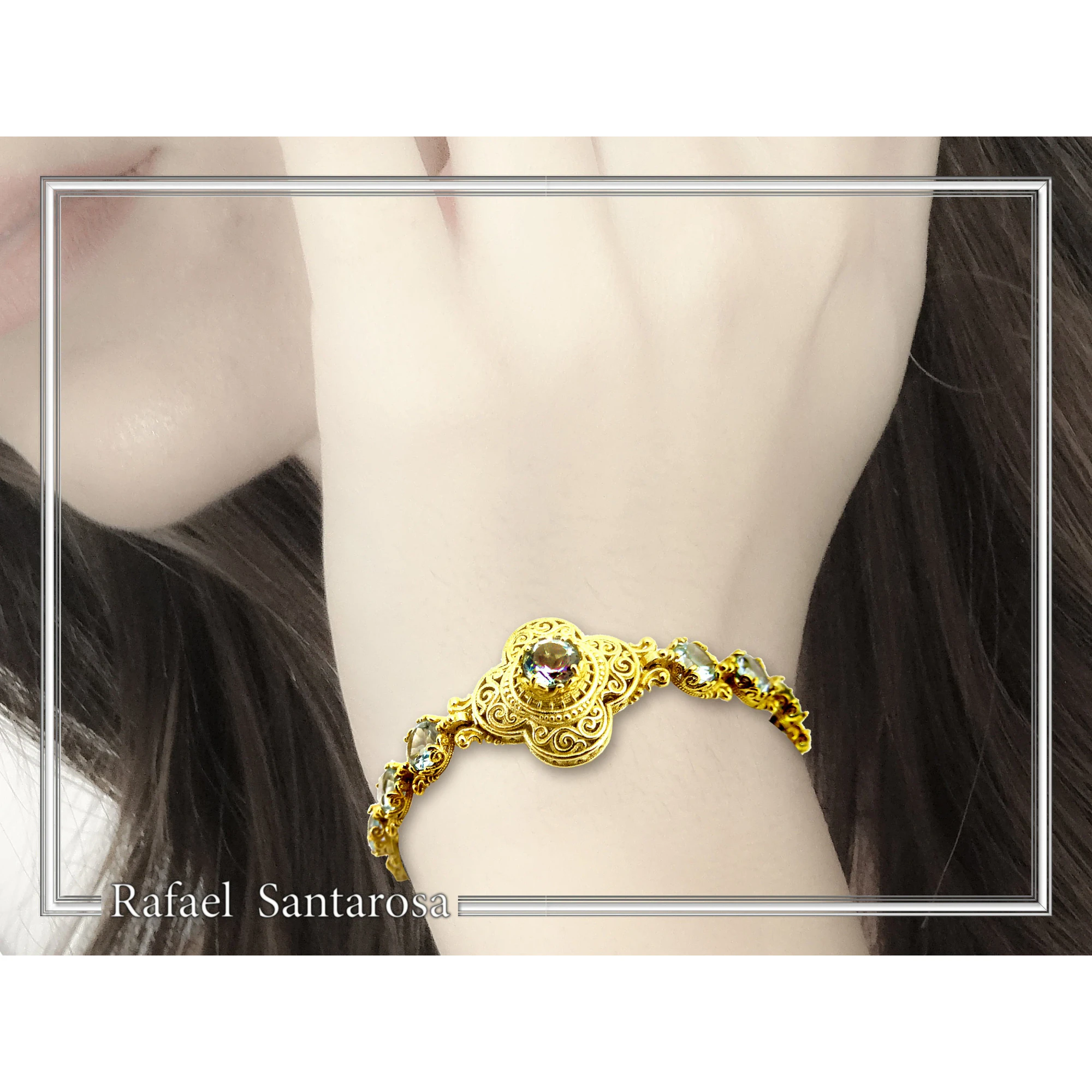 Byzantine Filigree Gemstone Beaded Cross Bracelet: Genuine topaz on 18K Gold Filled silver — additional product image 3 from Rafael Santarosa Fine Jewelry
