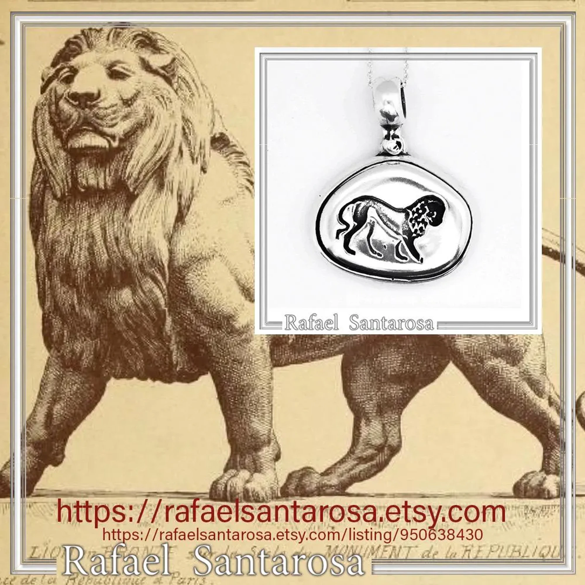 Lion seal Pendant, Ancient Greek Replica Museum Necklace for Him: Oxidized Sterling Silver — additional product image 10 from Rafael Santarosa Fine Jewelry