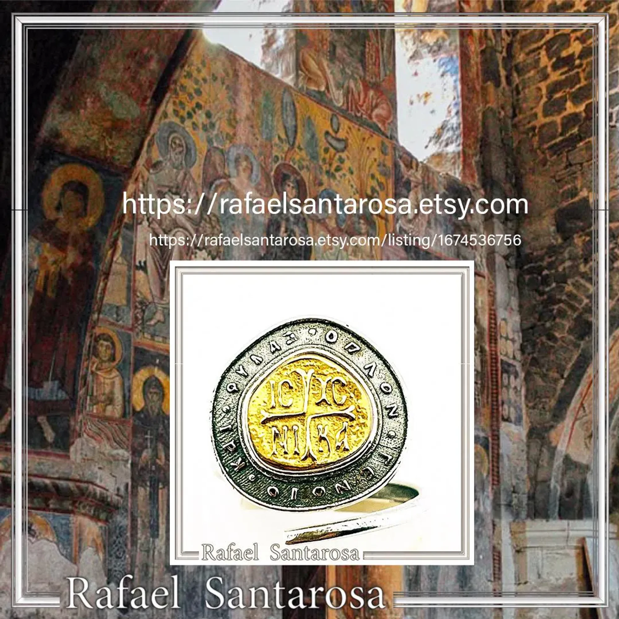 Jesus Christ Victorious ICXC NIKA Byzantine Talisman Adjustable Ring: 18K Gold & Oxidized Sterling Silver — additional product image 10 from Rafael Santarosa Fine Jewelry