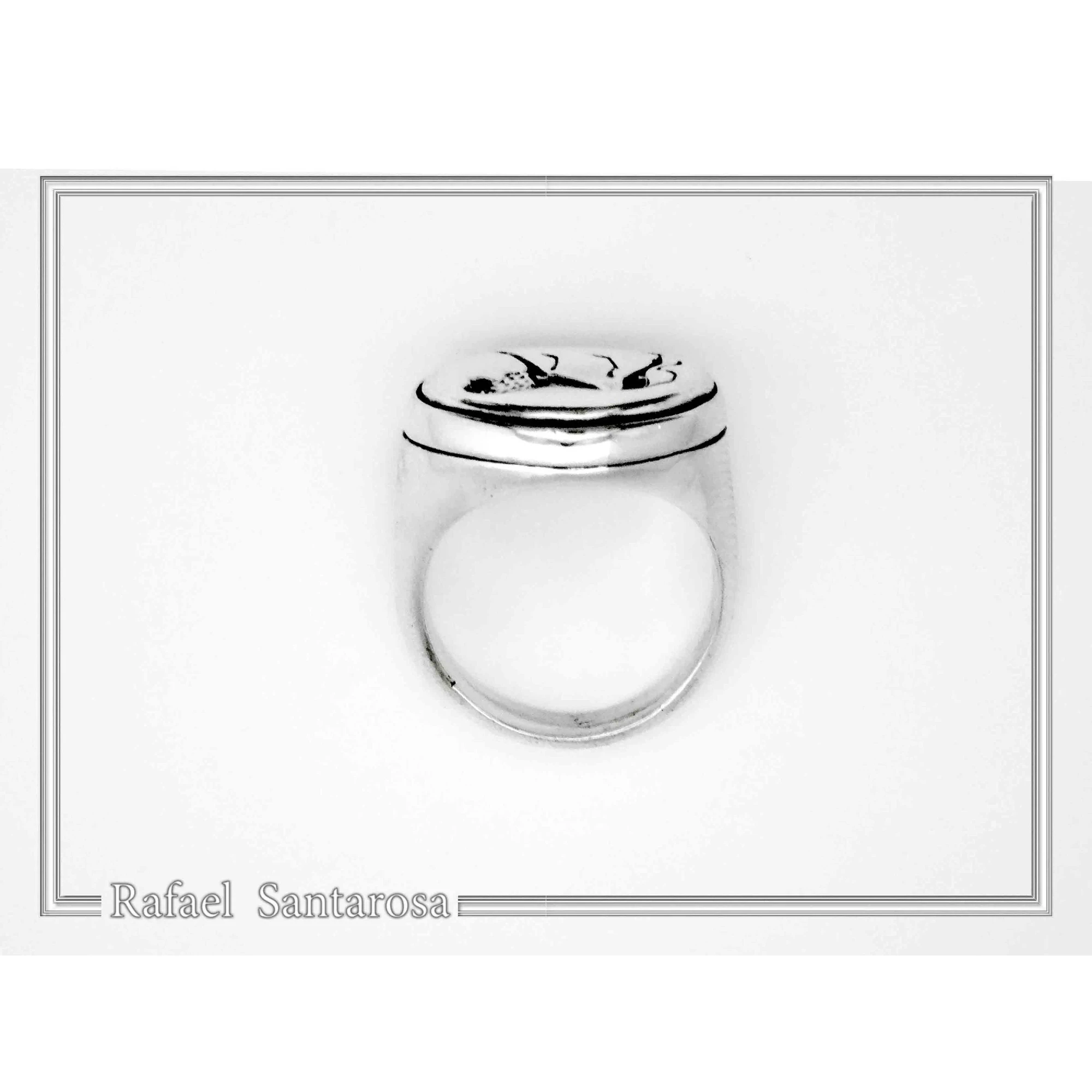 Lion Signet Seal Men Ring: Greek Mythology symbol of strength Oxidized Sterling Silver — additional product image 4 from Rafael Santarosa Fine Jewelry