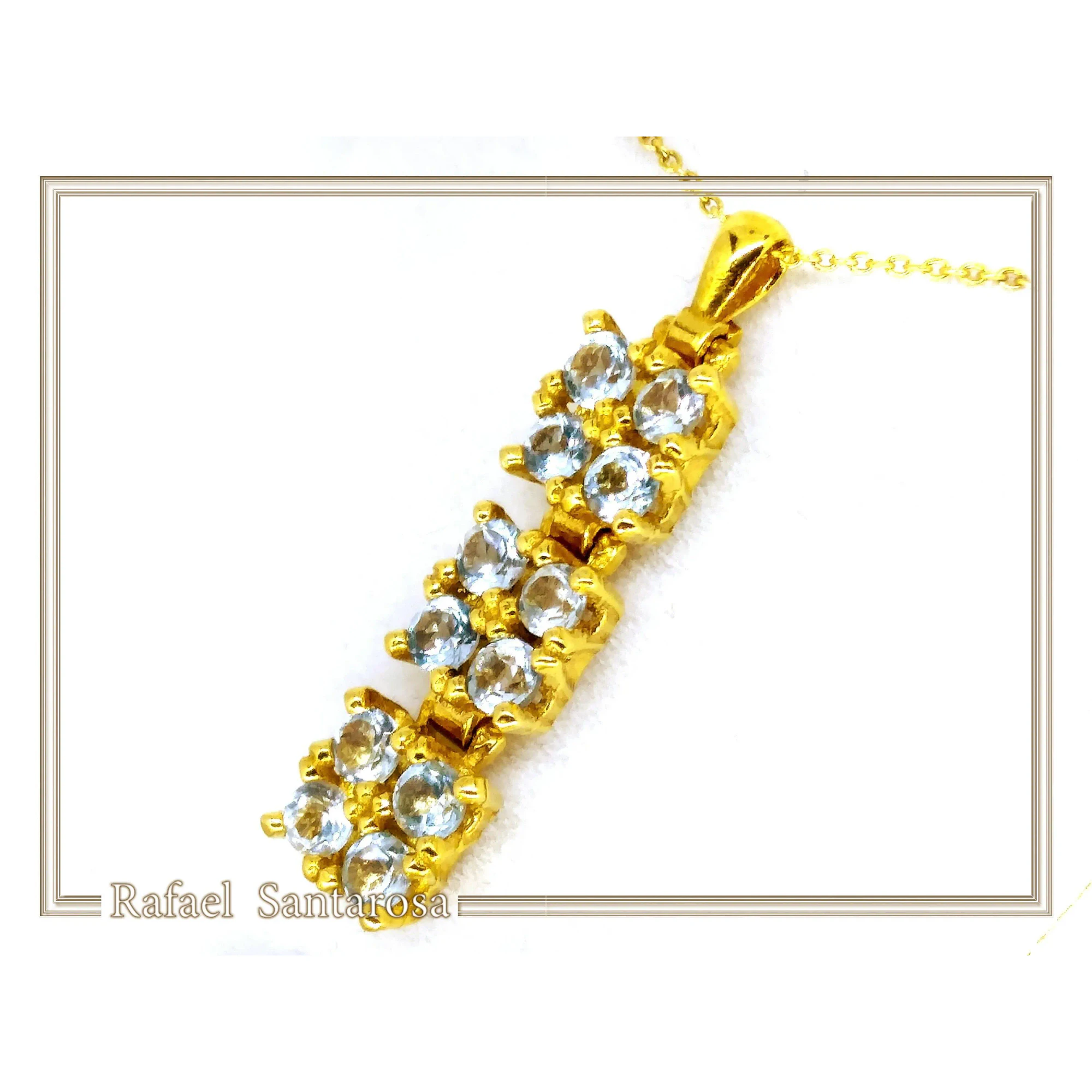 Natural Sky Blue Topaz Beaded Dangle Pendant: Silver 18k Gold Filled, Brilliant Cut Gems — additional product image 2 from Rafael Santarosa Fine Jewelry