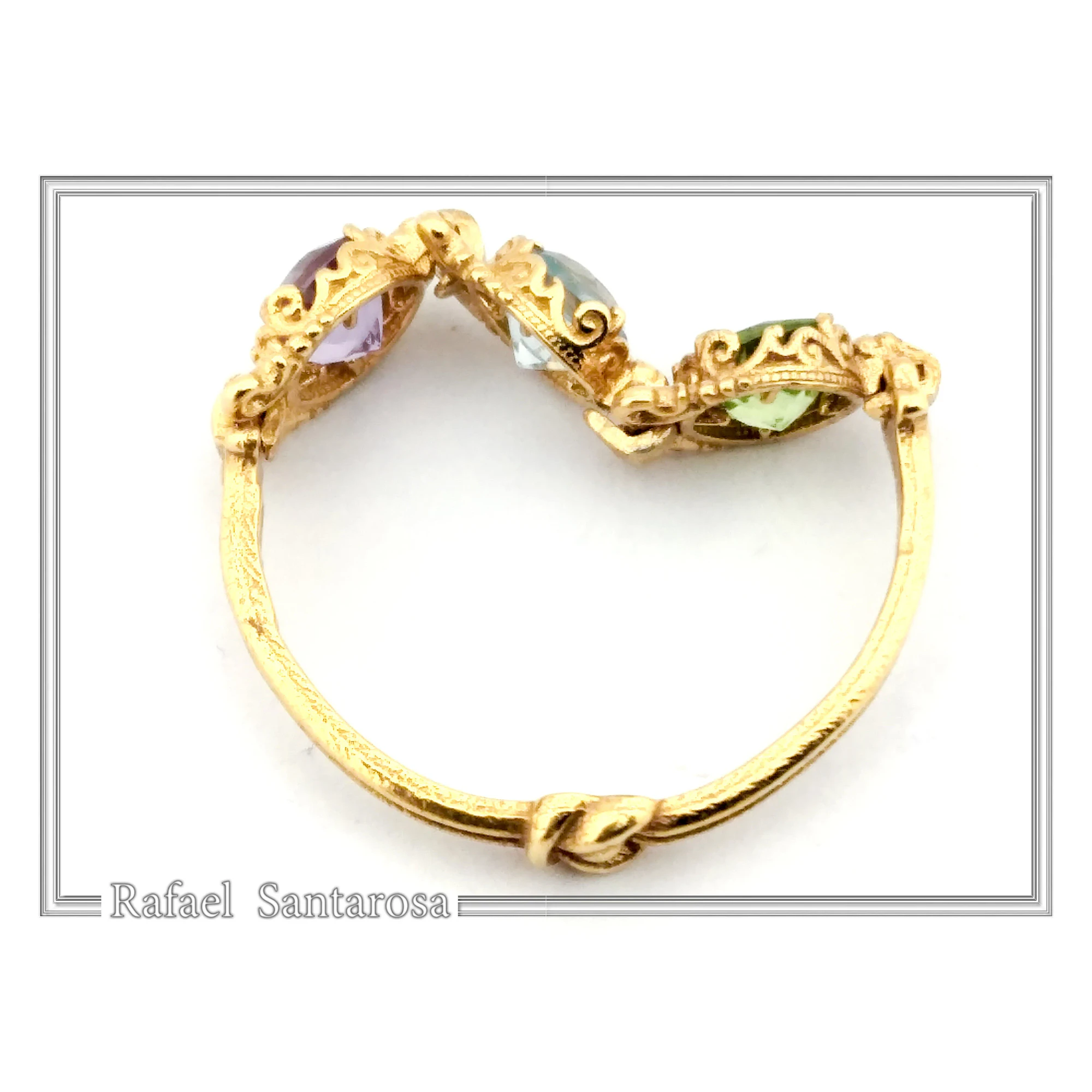 Filigree Byzantine Genuine Amethyst, Topaz & Peridot beaded Ring: Sterling Silver 18k Gold Filled — additional product image 6 from Rafael Santarosa Fine Jewelry