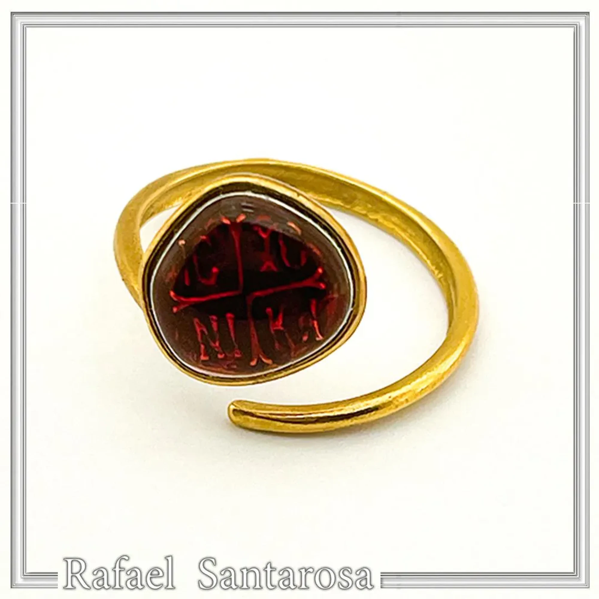 ICXC NIKA Sterling Silver Adjustable Ring: Red Enamel Christogram, 18k Gold Filled — additional product image 2 from Rafael Santarosa Fine Jewelry