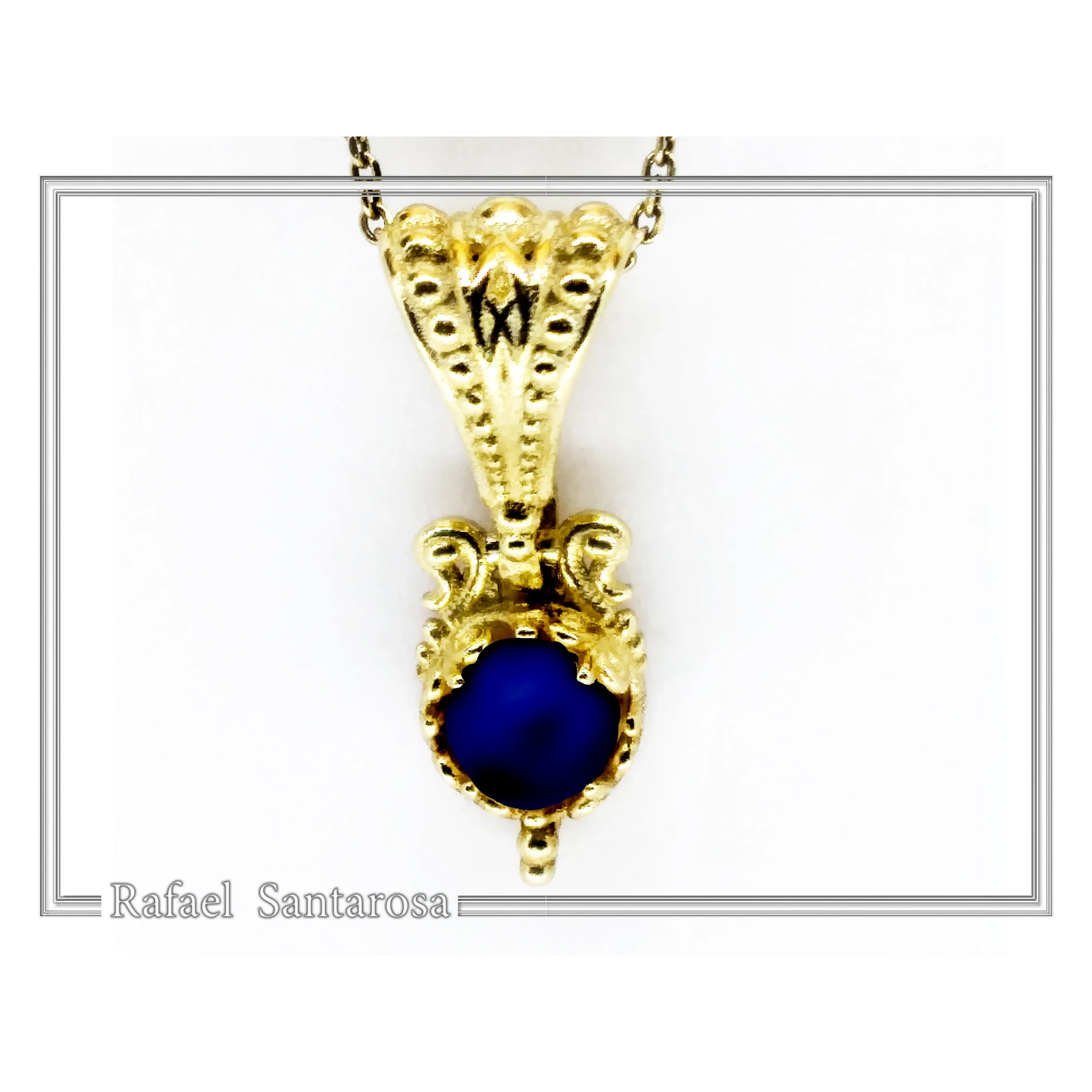 Natural Lapis Lazuli Filigree Byzantine Necklace: Sterling Silver Gold-Filled Genuine Gem Pendant — additional product image 7 from Rafael Santarosa Fine Jewelry