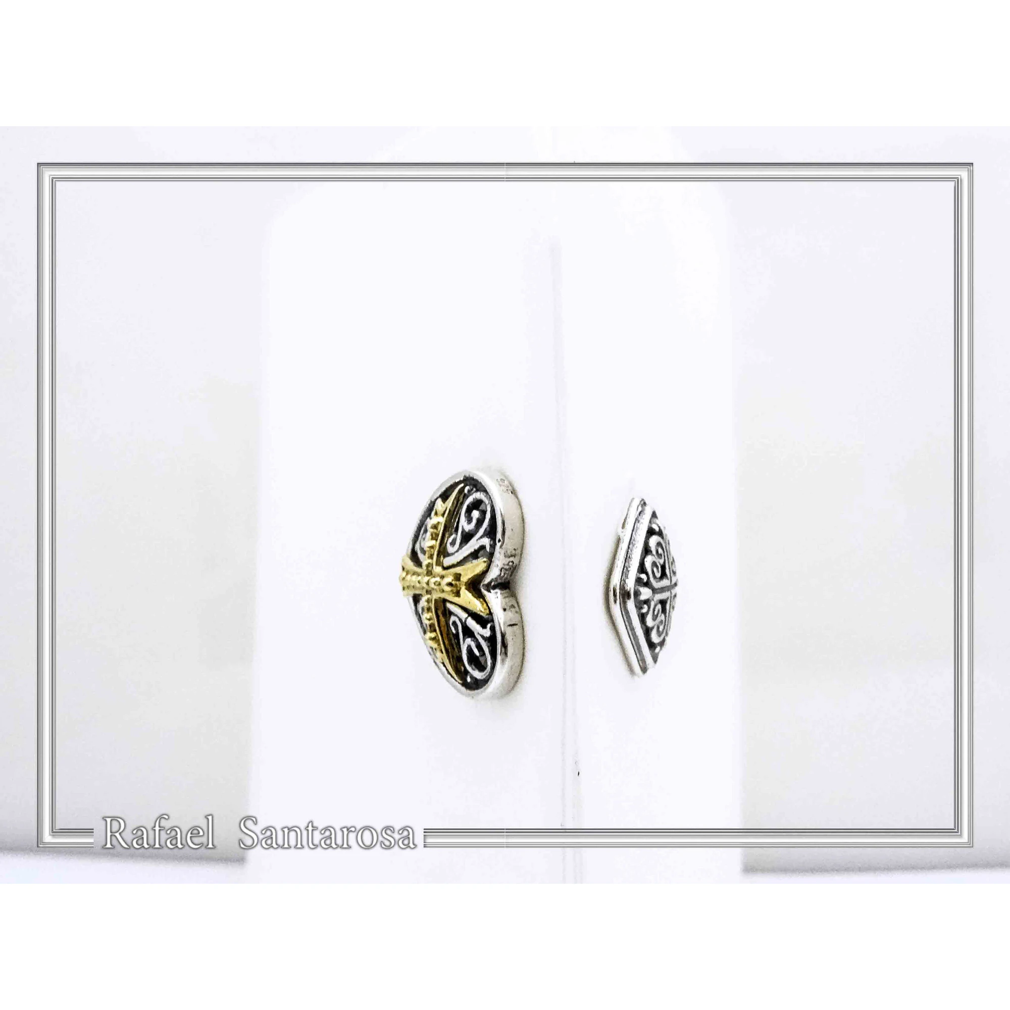 Knights Holy Herat Maltese Cross Cufflinks: Oxidized Sterling Silver, 18k Gold-Filled Byzantine Decoration — additional product image 2 from Rafael Santarosa Fine Jewelry
