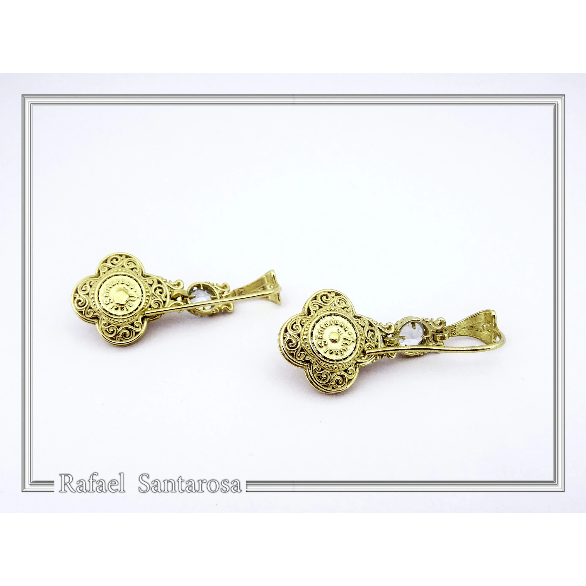 Byzantine Filigree Drop Earrings: Sterling Silver 18K Gold-Filled, Natural Topaz — additional product image 8 from Rafael Santarosa Fine Jewelry