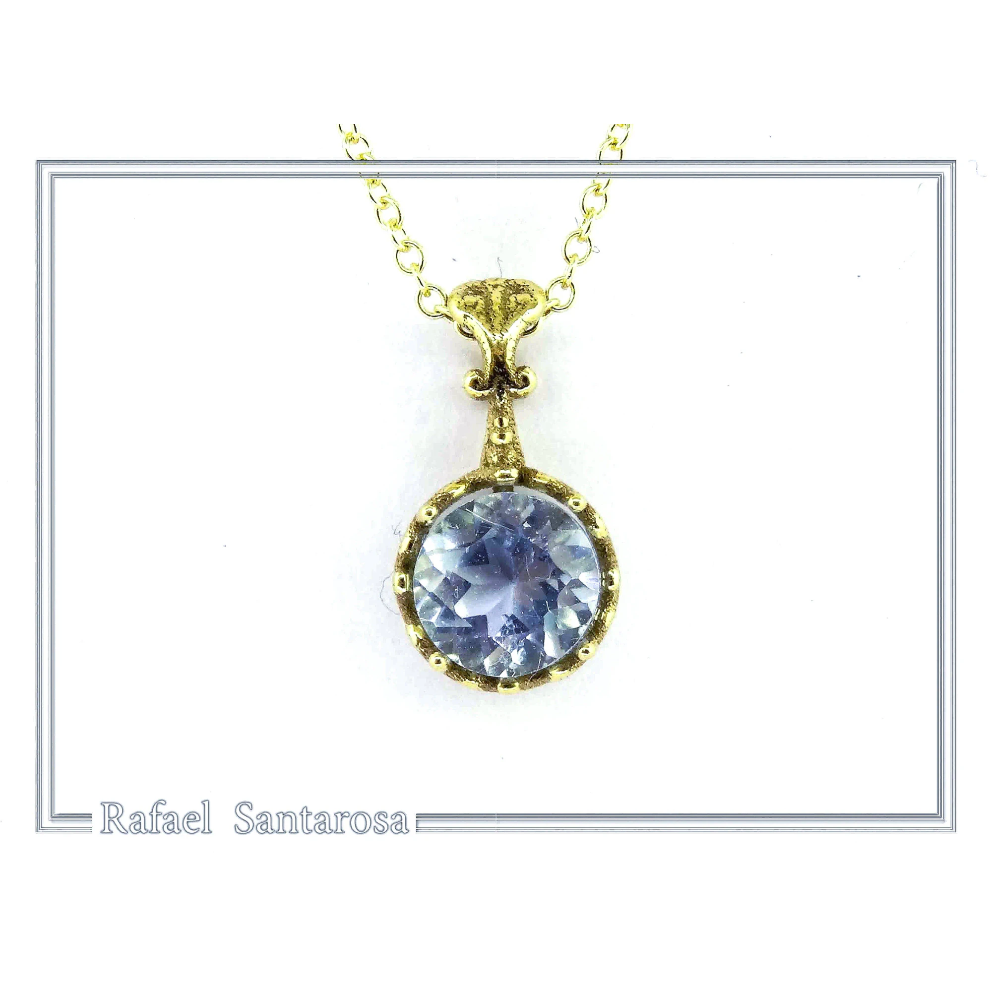 18K solid Gold Filigree delicate Byzantine Pendant: Sky Blue Topaz Filigree Charm — additional product image 6 from Rafael Santarosa Fine Jewelry