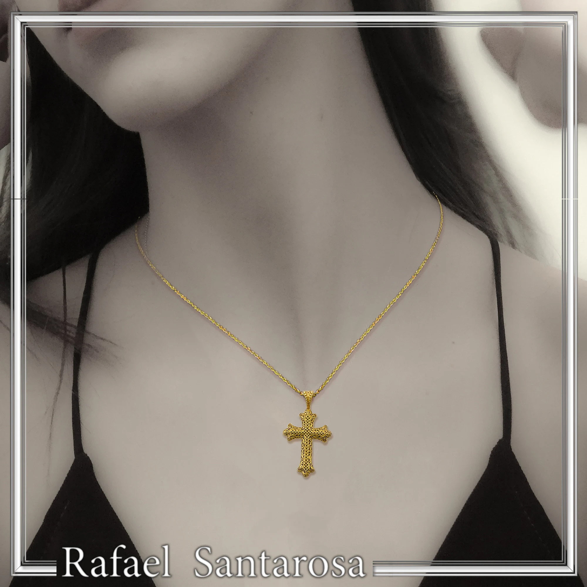 Byzantine Filigree Cross sterling silver 18K Gold filled Byzantine Museum Inspired — additional product image 6 from Rafael Santarosa Fine Jewelry