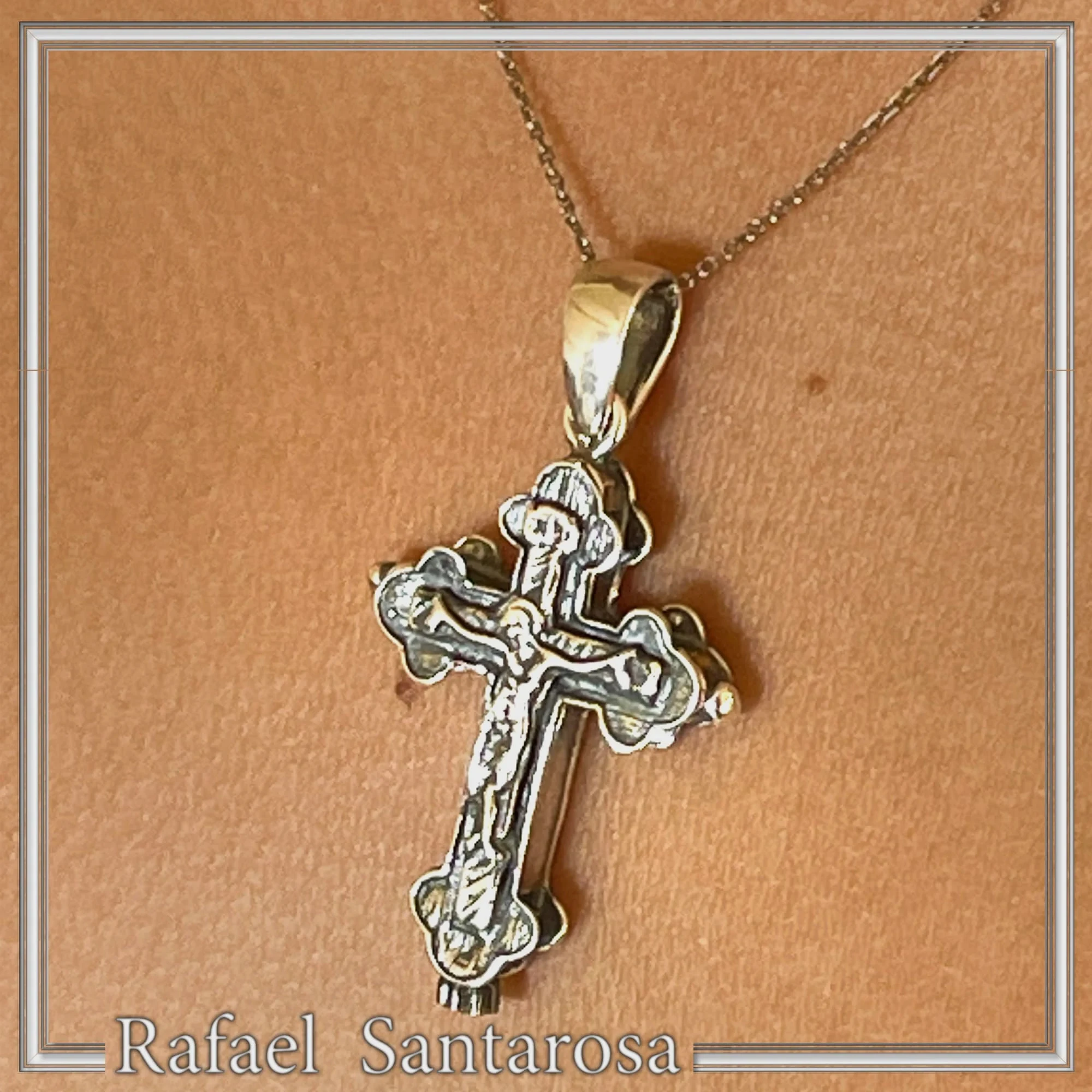 Cross of Jerusalem Reliquary with Jesus Crucifixion: Sterling Silver Byzantine Relic Holder Necklace — additional product image 4 from Rafael Santarosa Fine Jewelry