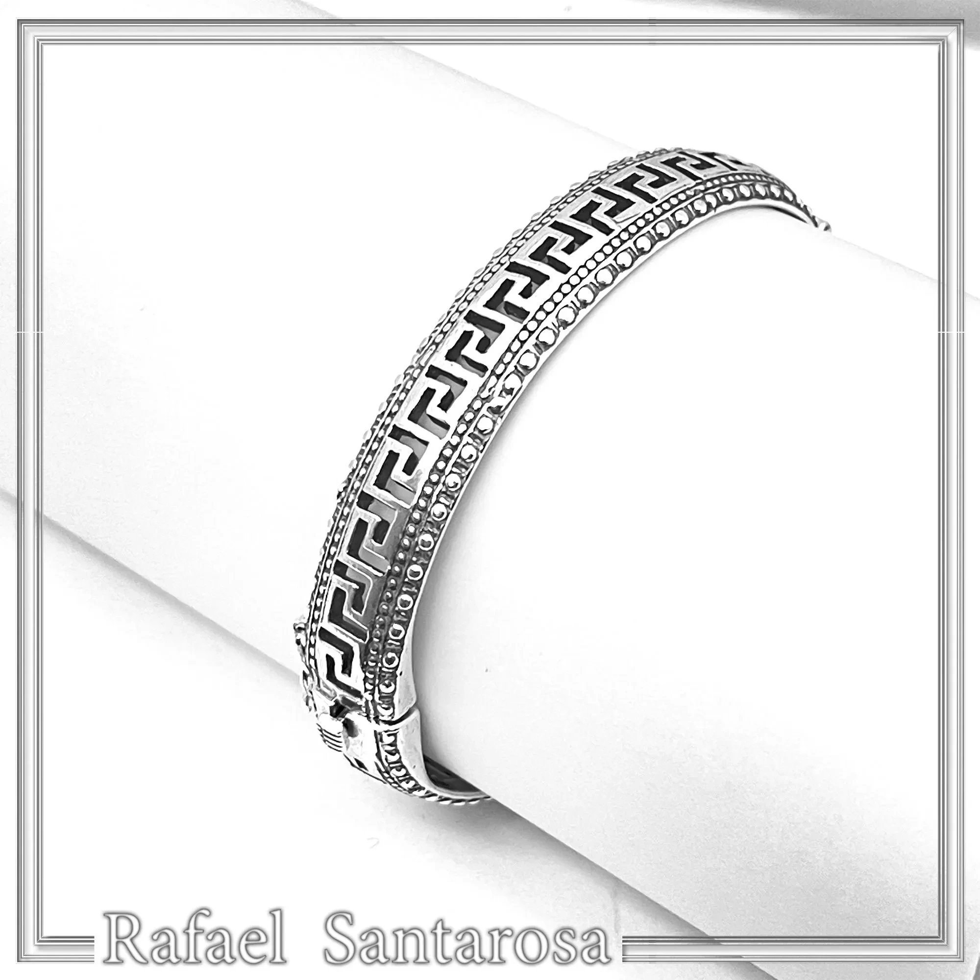 Greek Key Meander Oxidized Sterling Silver 925 Bangle Bracelet Handmade Artisan Jewelry Gift Women — additional product image 7 from Rafael Santarosa Fine Jewelry