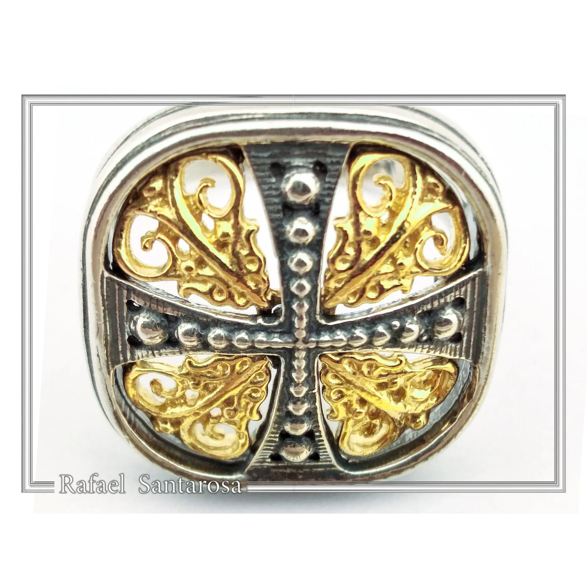 Byzantine Cross Statement Ring: Sterling Silver, 18K Gold Filled, Greek Orthodox Religious Ring — additional product image 6 from Rafael Santarosa Fine Jewelry