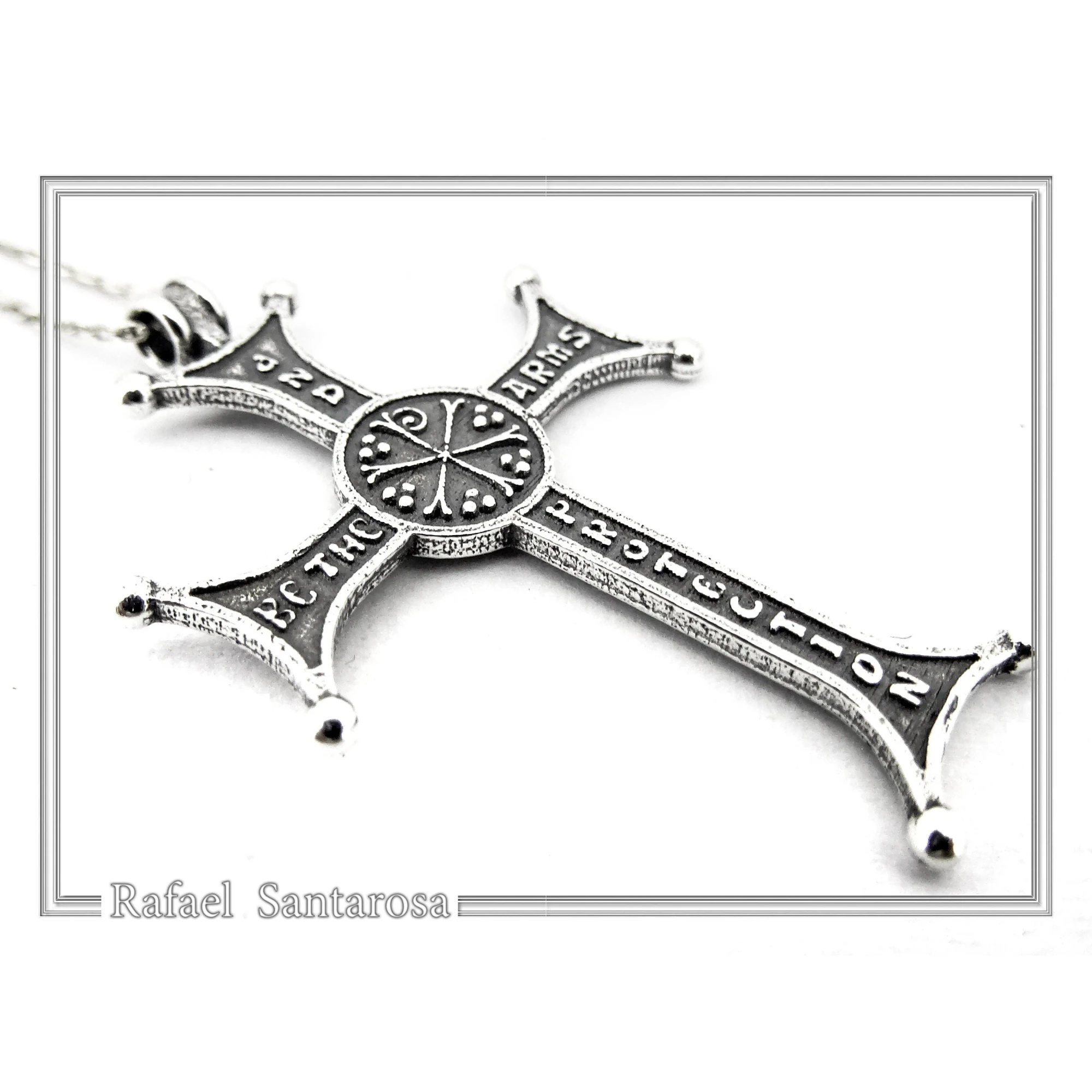 Christian Prayer Engraved Byzantine IC XC NIKA Cross Talisman "Be My Arms and Protection" — additional product image 3 from Rafael Santarosa Fine Jewelry